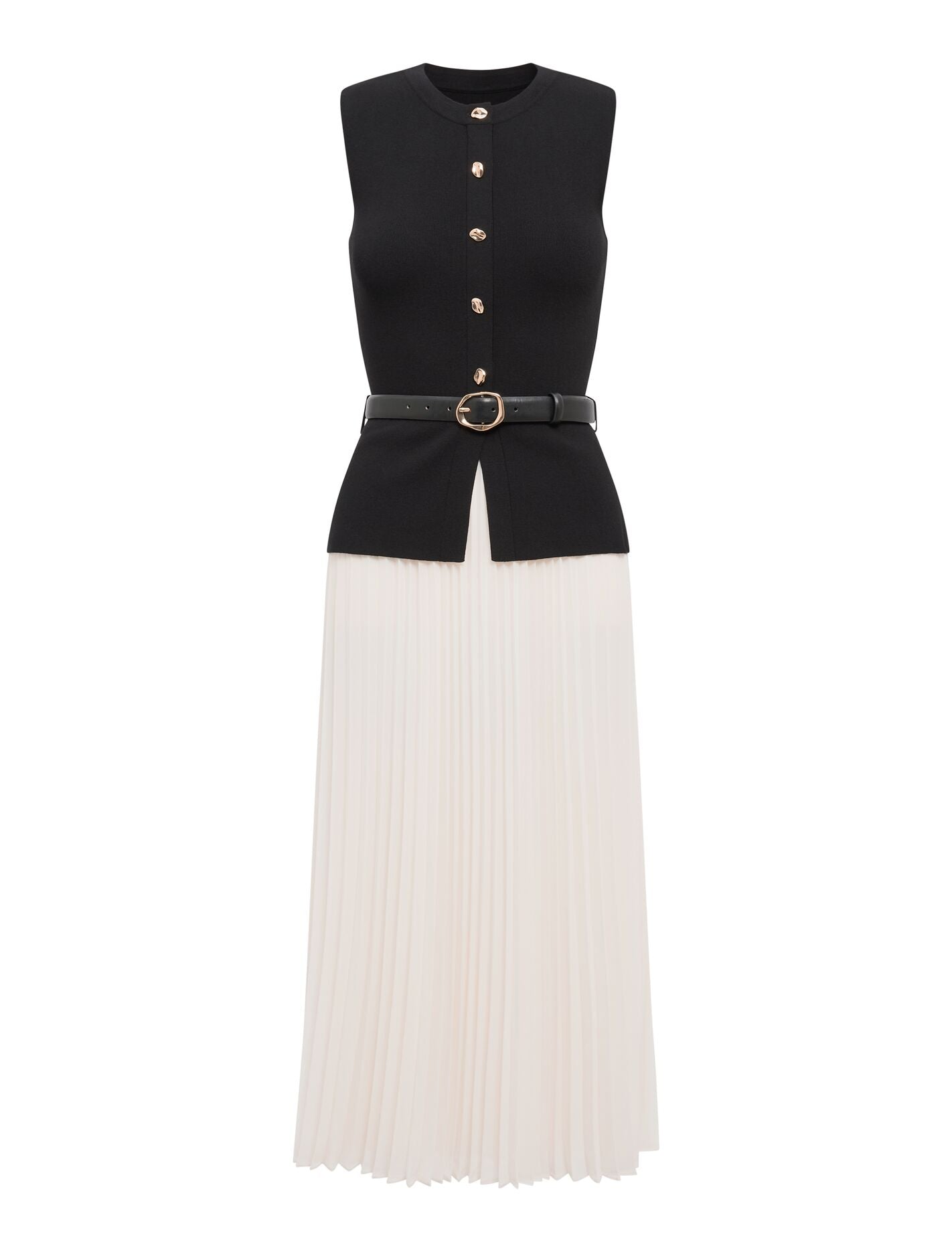 Louisa Woven Mix Knit Dress Mono_mannequin