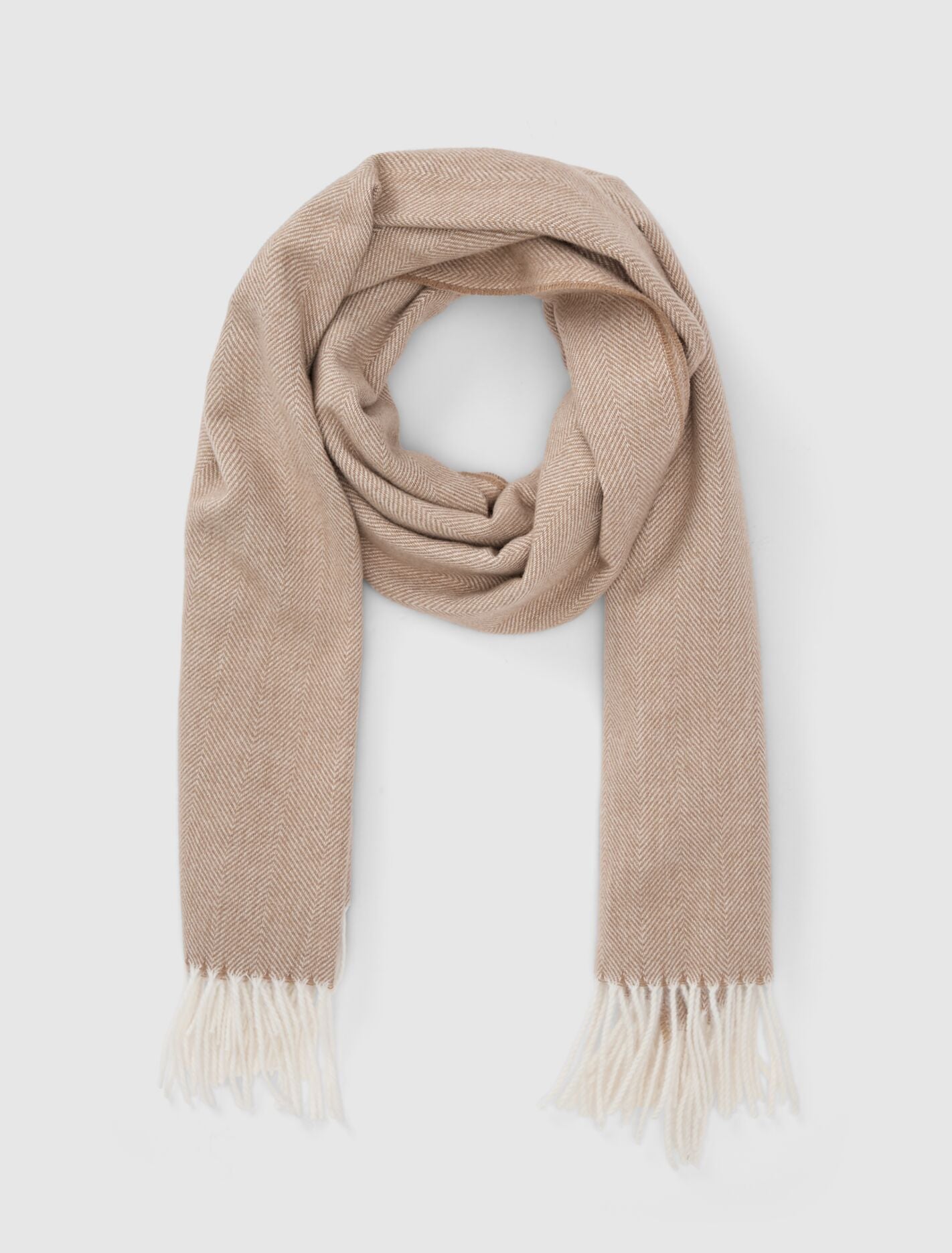 Holly Herringbone Brushed Scarf Mid Brown_mannequin