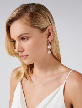 Alyssa Hoop and Double Stone Drop Earrings Rose Peach