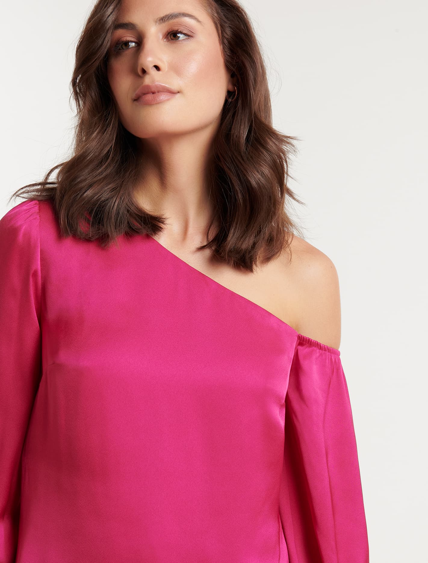 Lana Satin Tipped Shoulder Pink Peacock