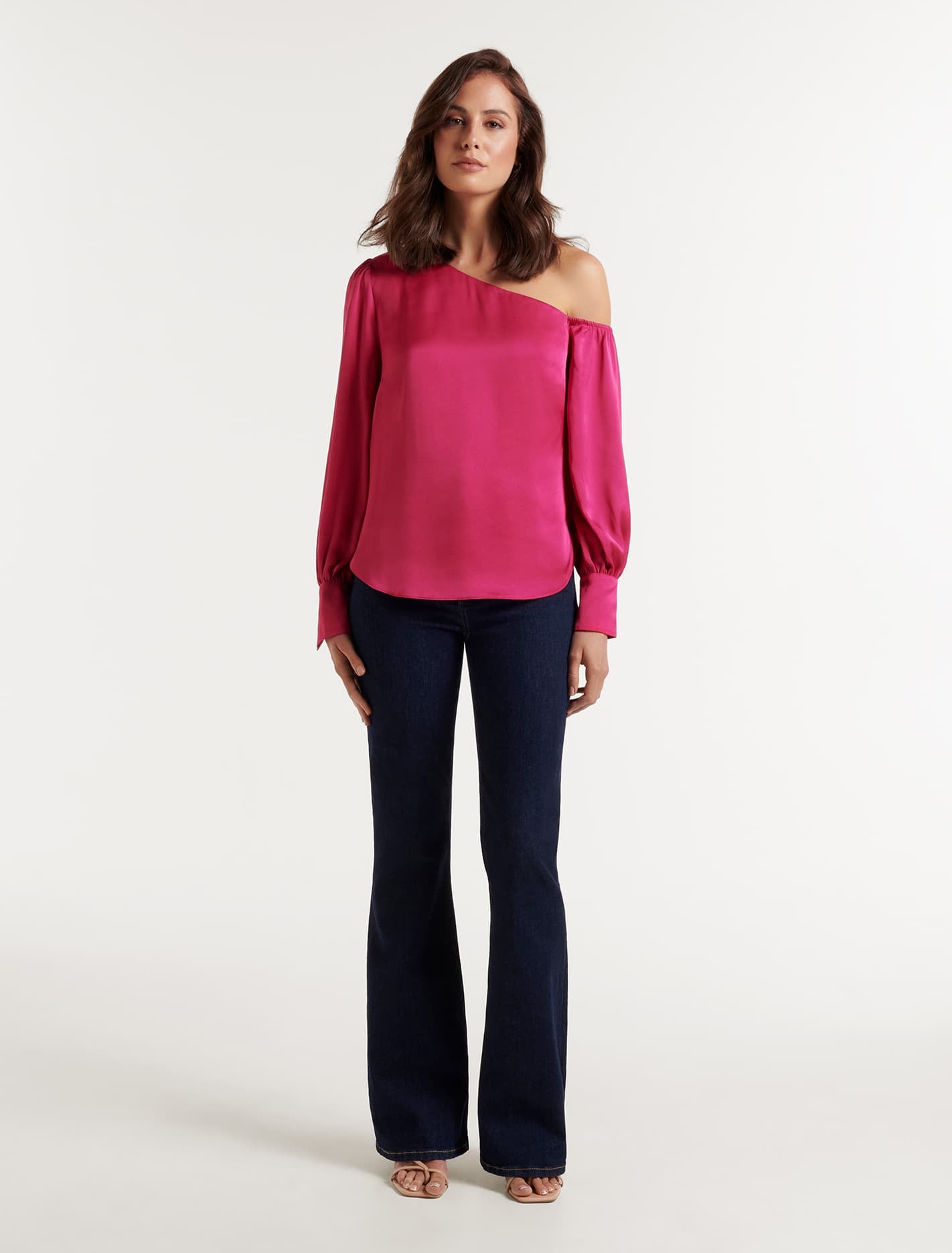 Lana Satin Tipped Shoulder Pink Peacock