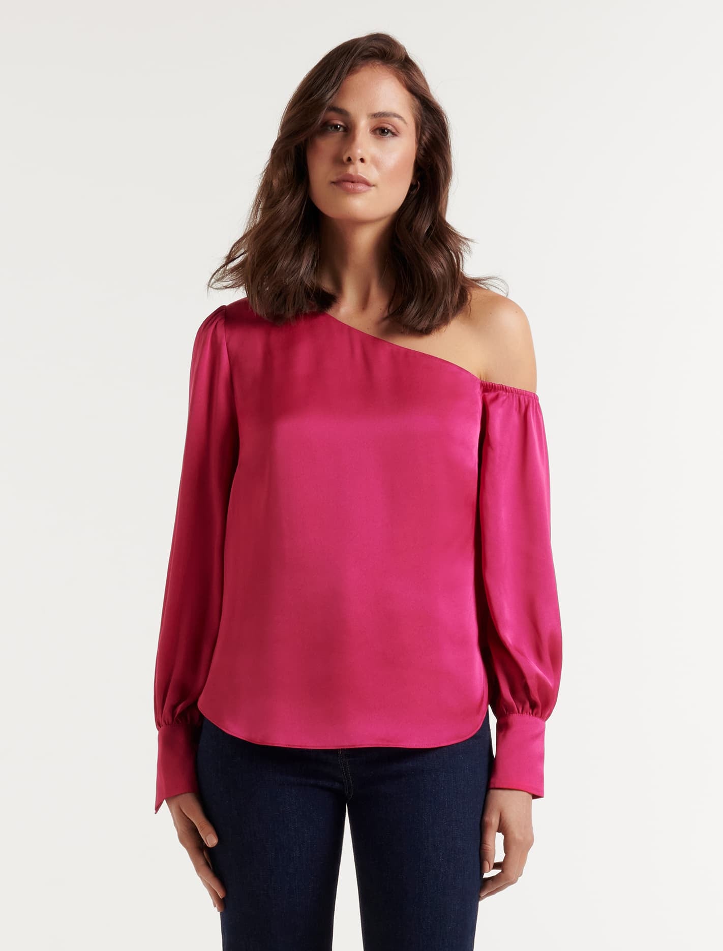 Lana Satin Tipped Shoulder Pink Peacock