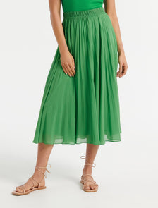 Harper Pleated Midi Skirt Energetic Jade