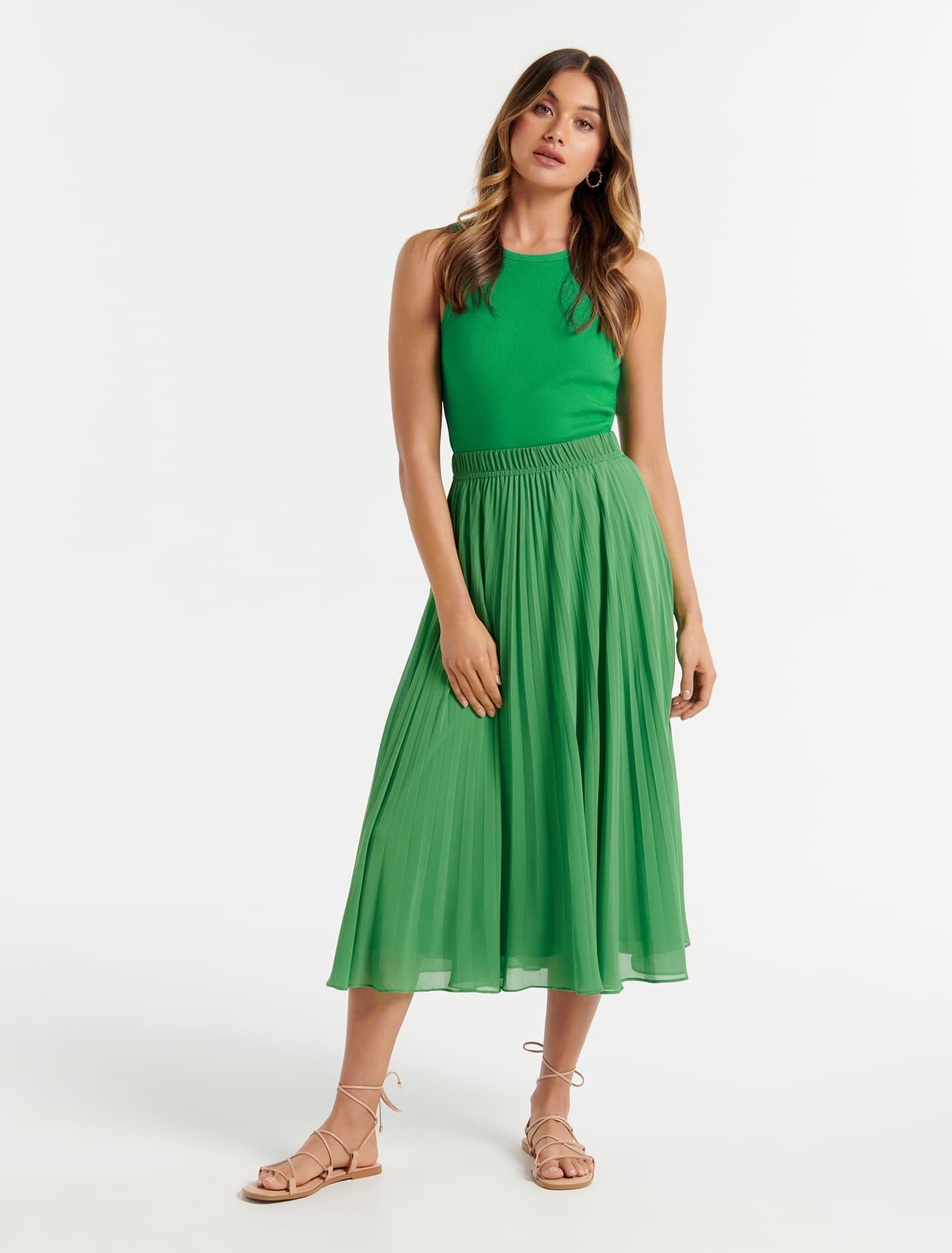 Harper Pleated Midi Skirt Energetic Jade