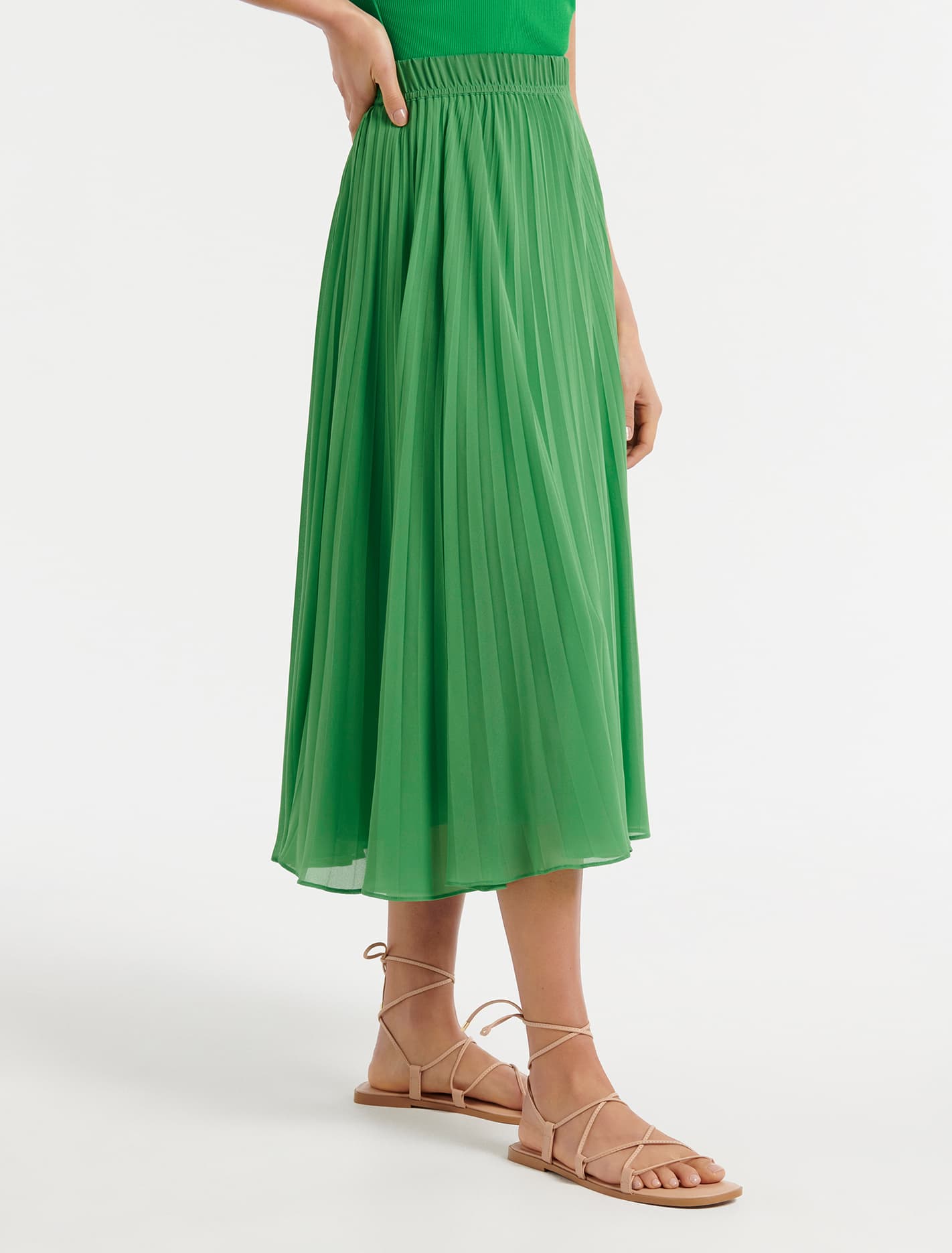 Harper Pleated Midi Skirt Energetic Jade