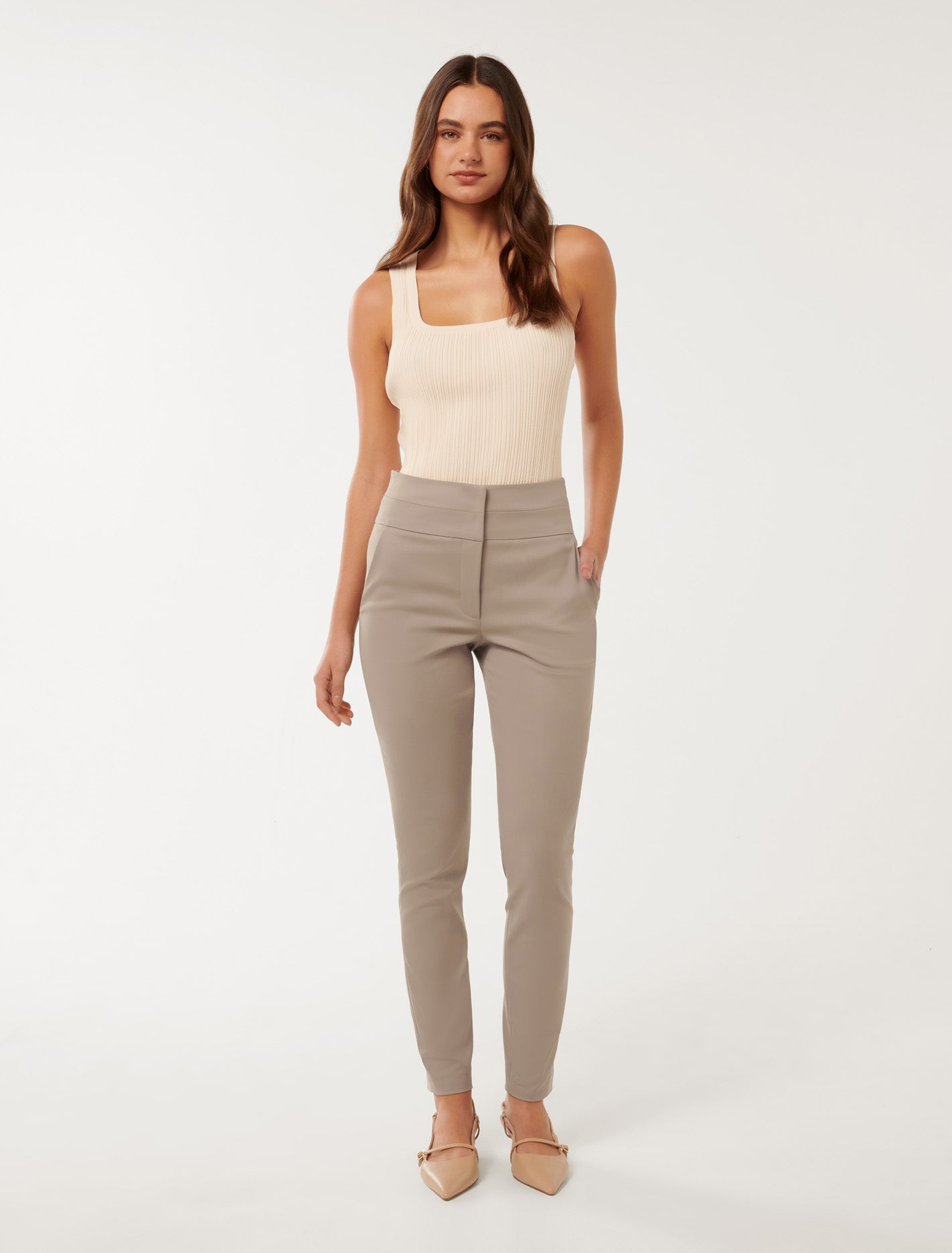 Georgia High-Waist Full-Length Pants Taupe