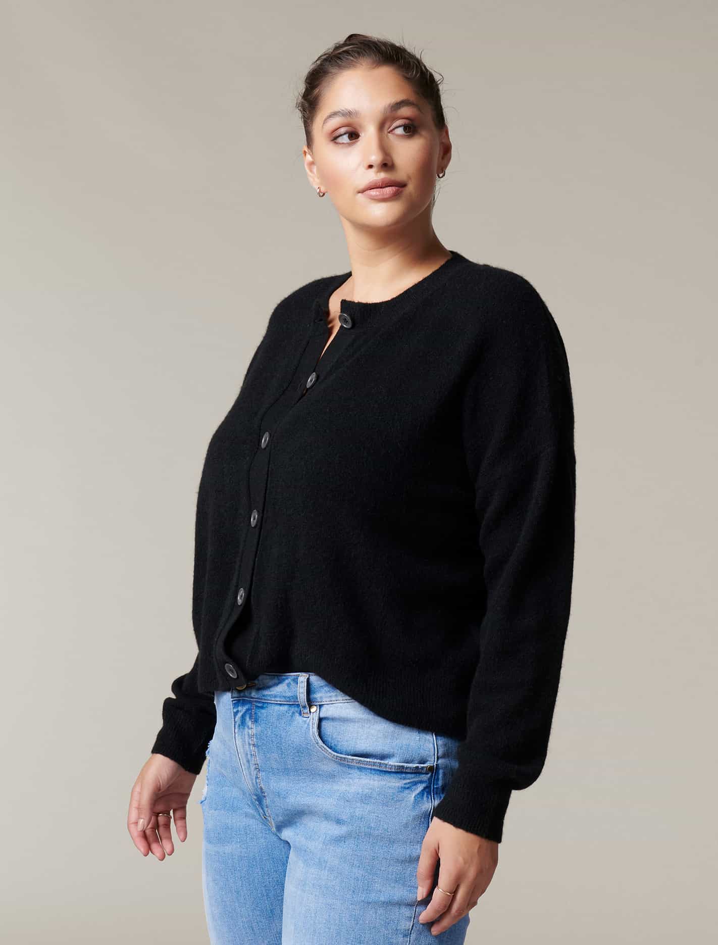 Maxine Curve Button Up Cardigan Black