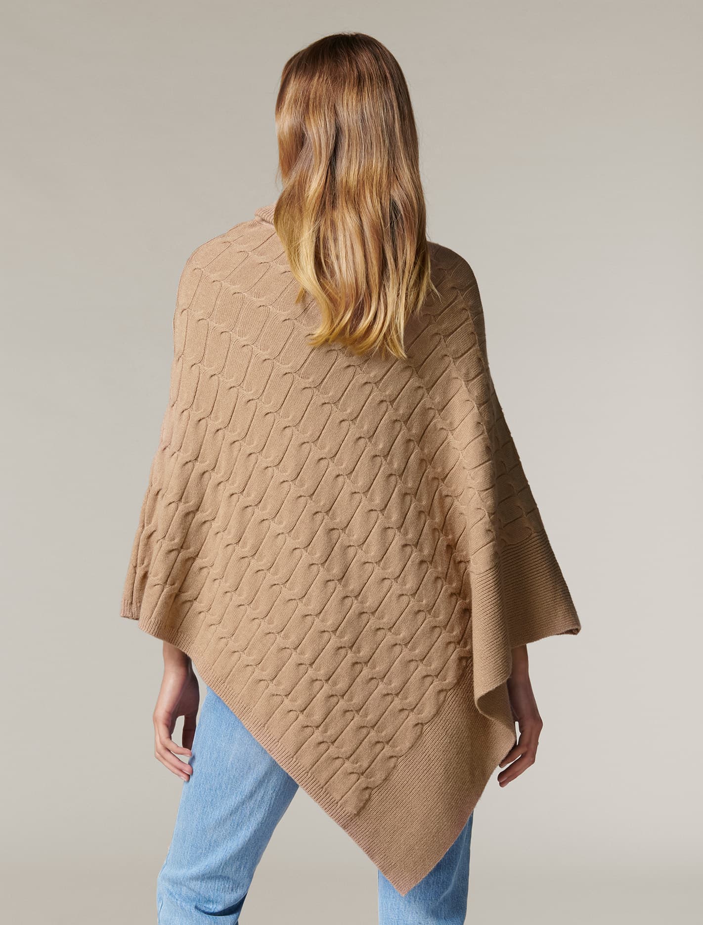 Ruby Cable Knit Poncho Almond
