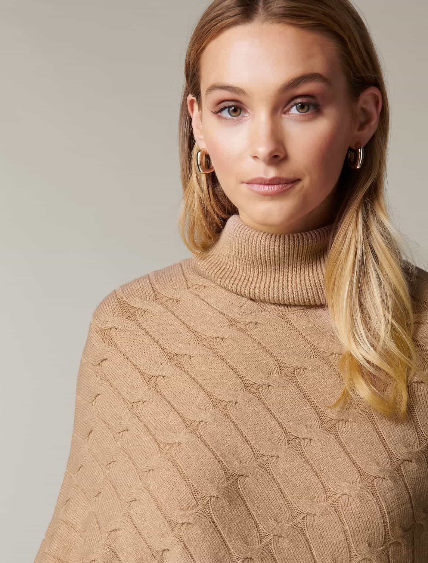 Ruby Cable Knit Poncho Almond