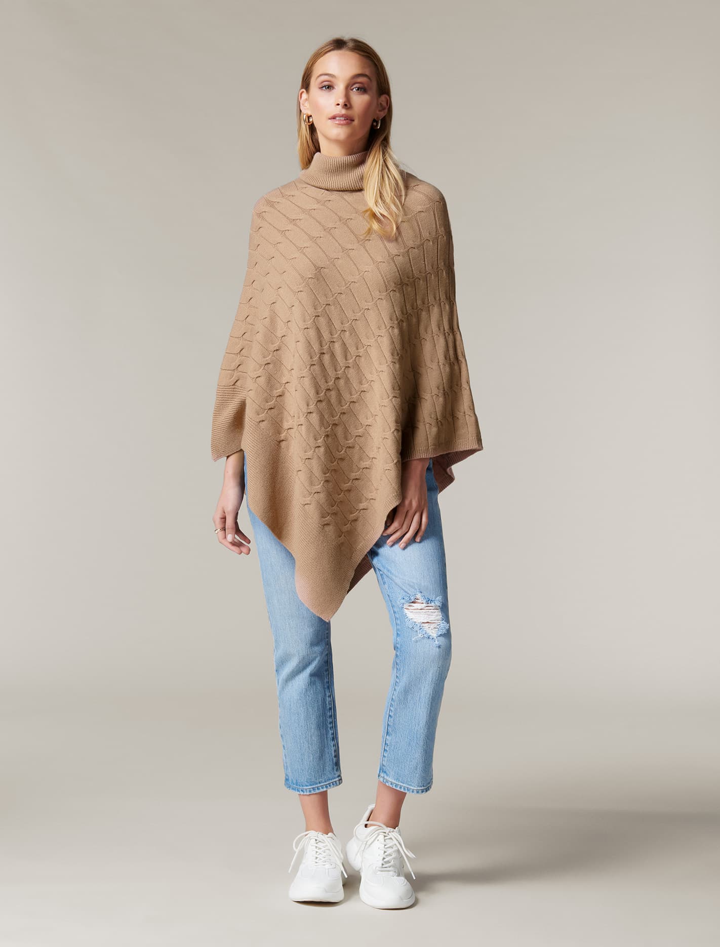 Ruby Cable Knit Poncho Almond