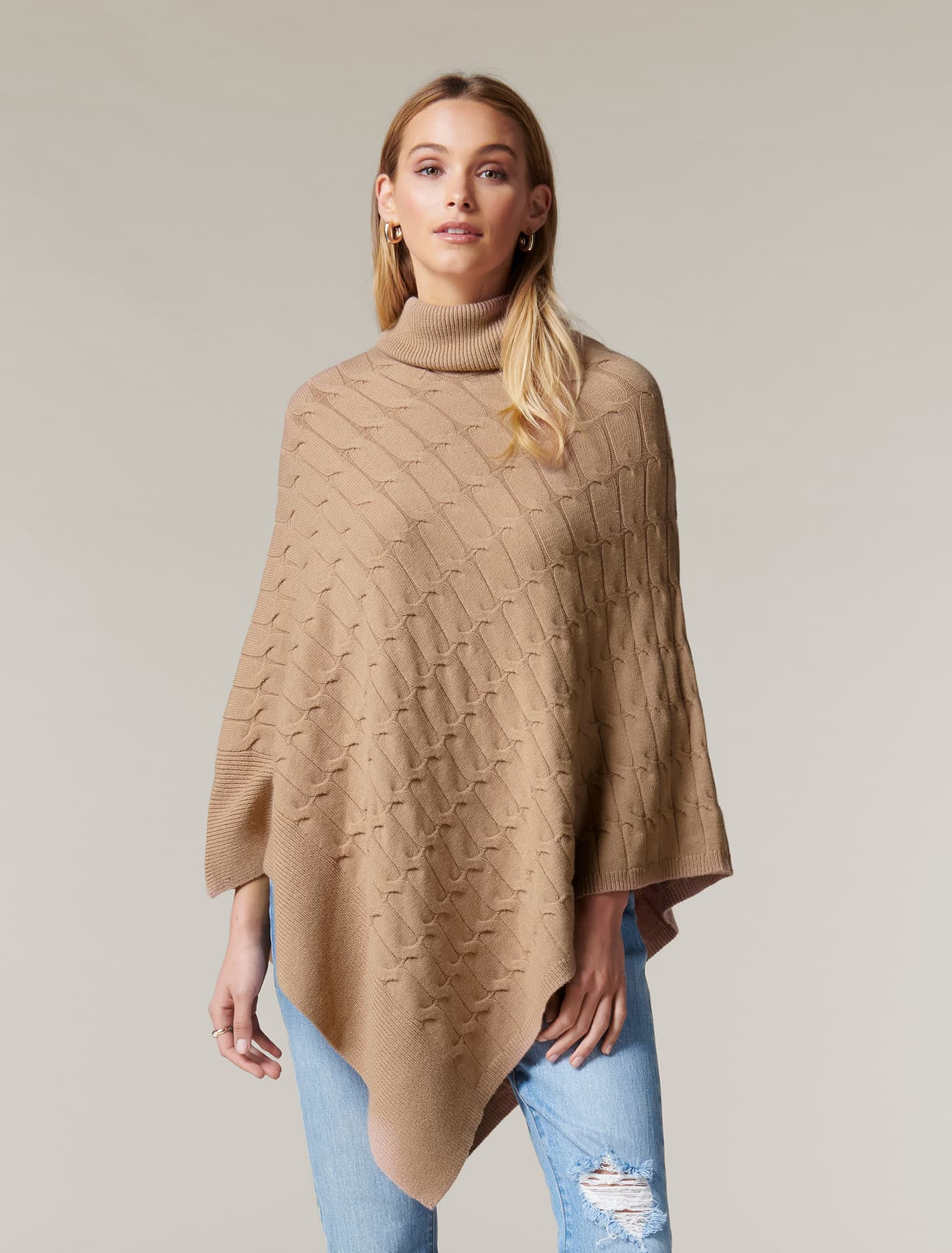 Ruby Cable Knit Poncho Almond