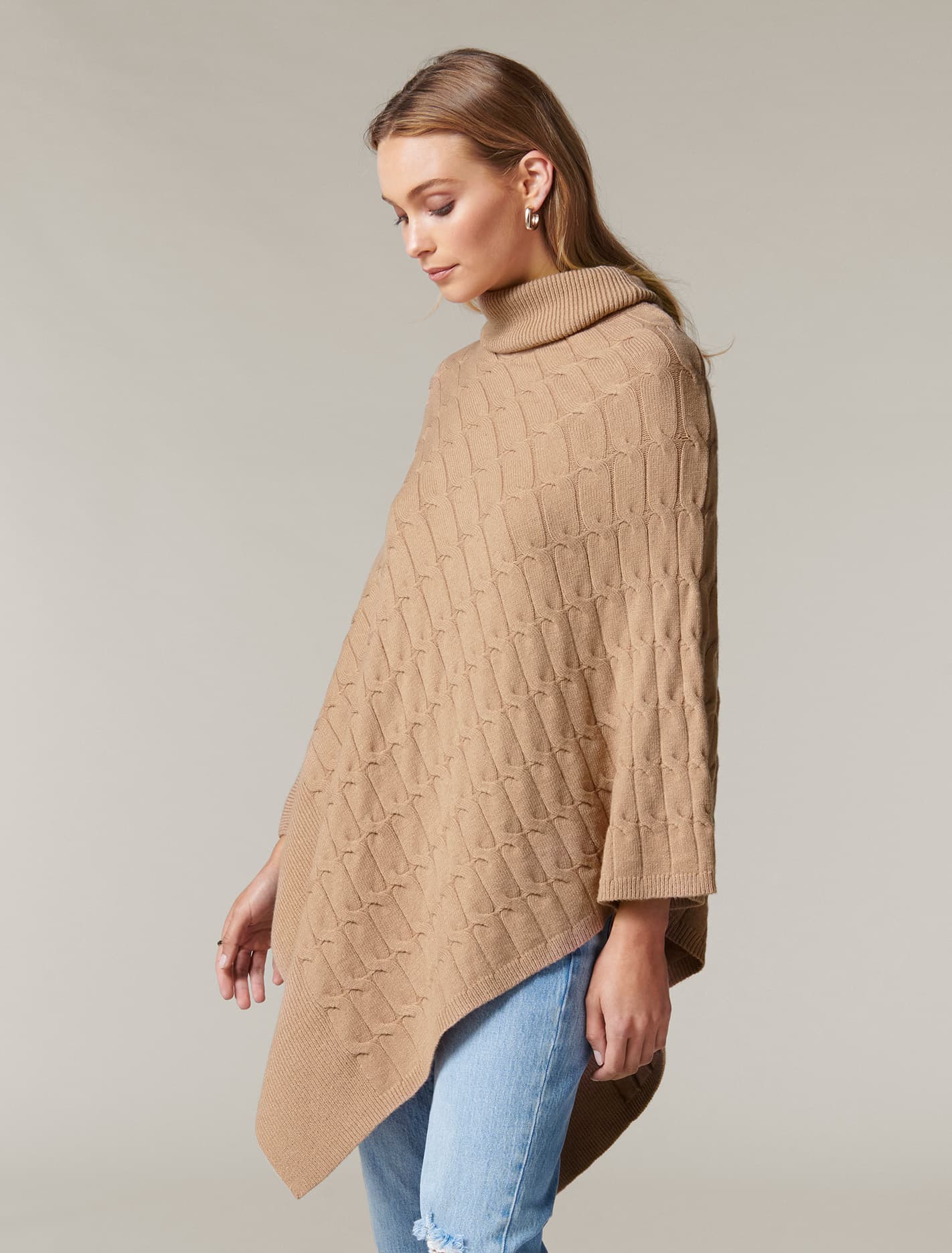 Ruby Cable Knit Poncho Almond