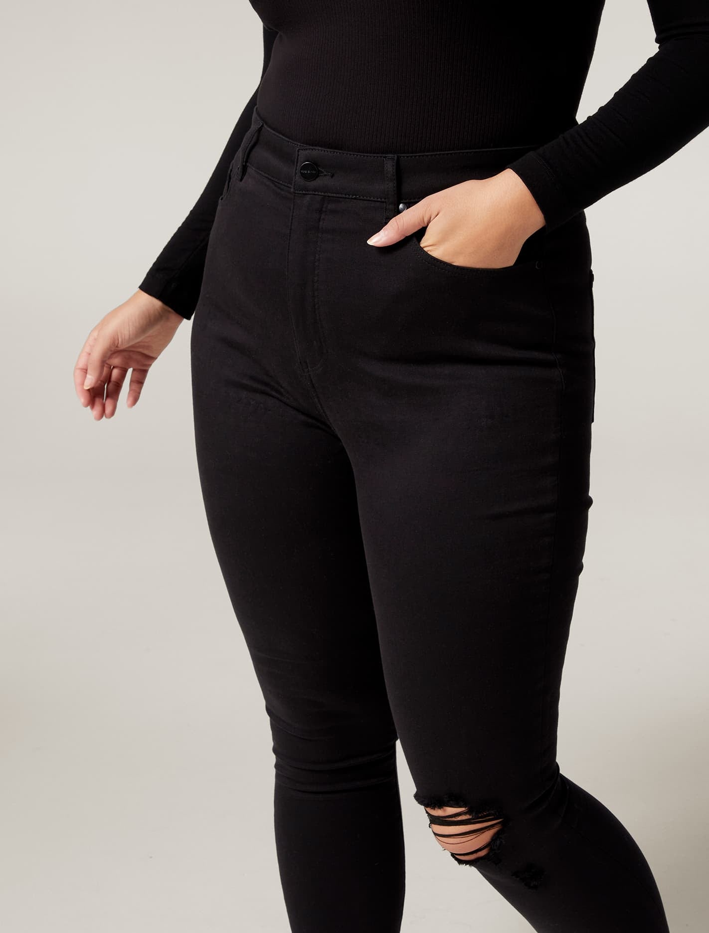 Bianca Curve Ripped Ankle Jean Forever Black