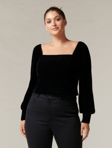 Hazel Curve Velvet Josephine Top Black