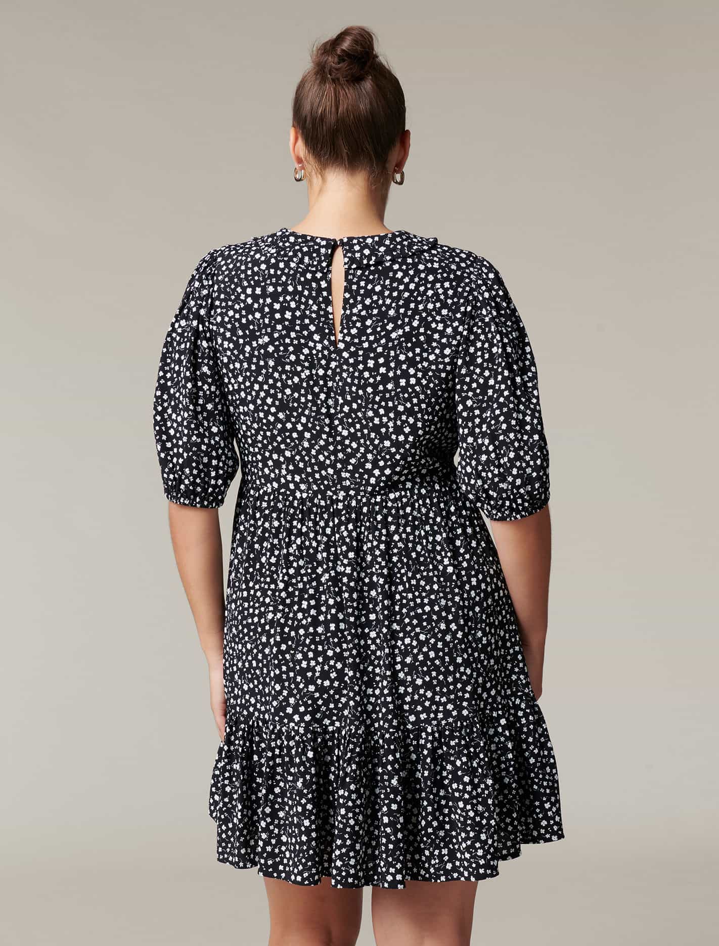 Lisa Curve Collar Smock Dress Black Shadowed Ditsy