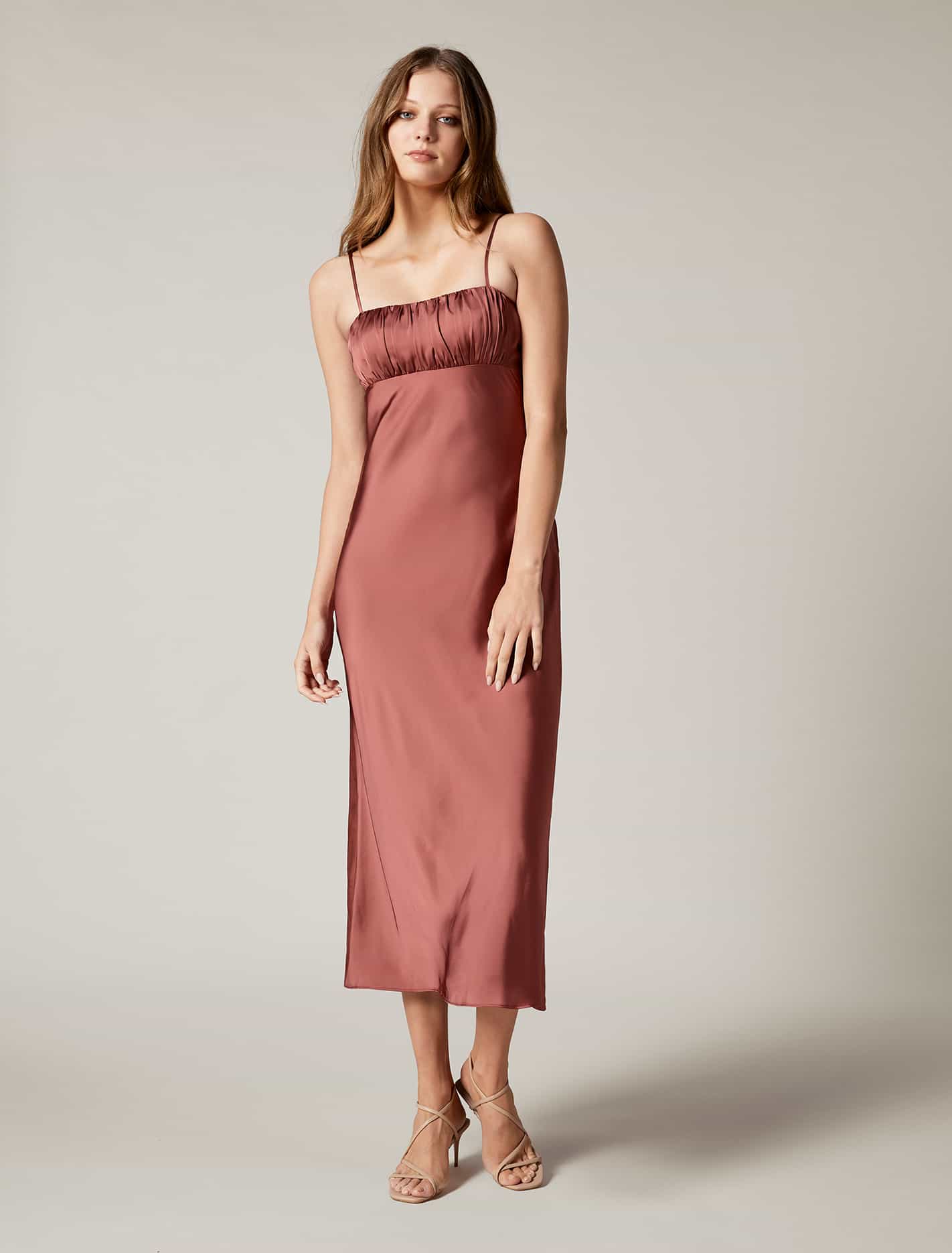 Christina Strappy Split Midi Dress Cinnamon