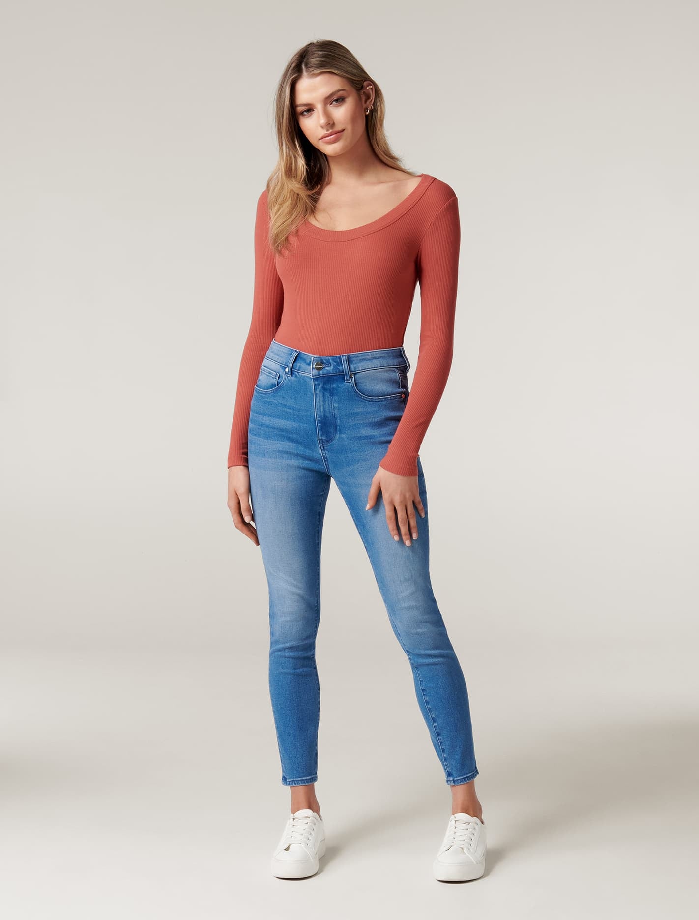 Sienna Petite Scoop Neck Long Sleeve Rust
