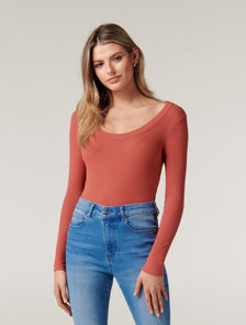 Sienna Petite Scoop Neck Long Sleeve Rust