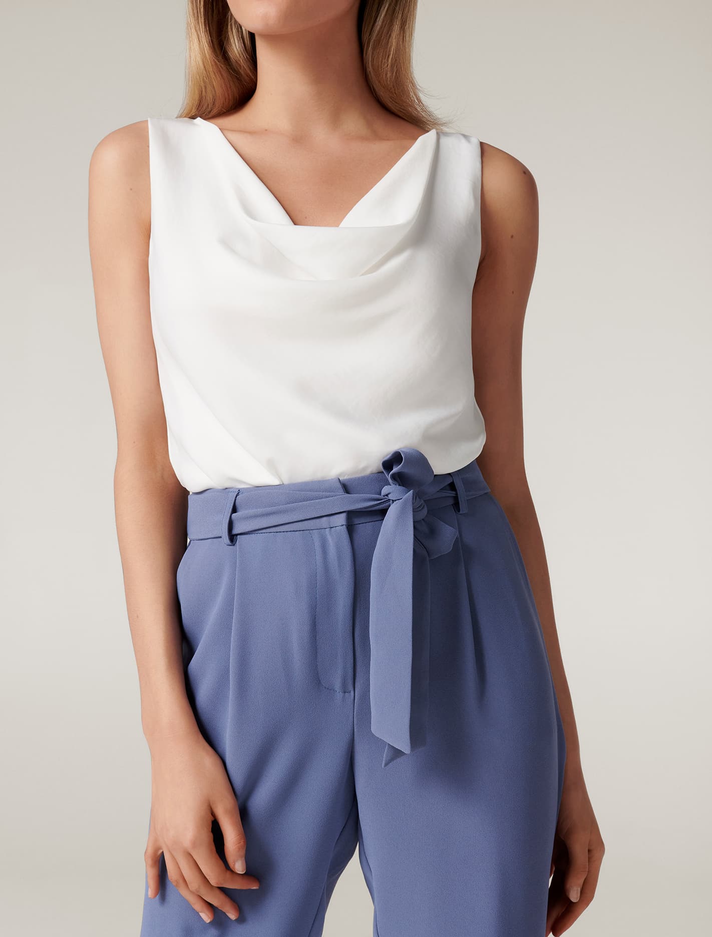 Penny Petite Tie-Waist Slim Pants Workwear Blue