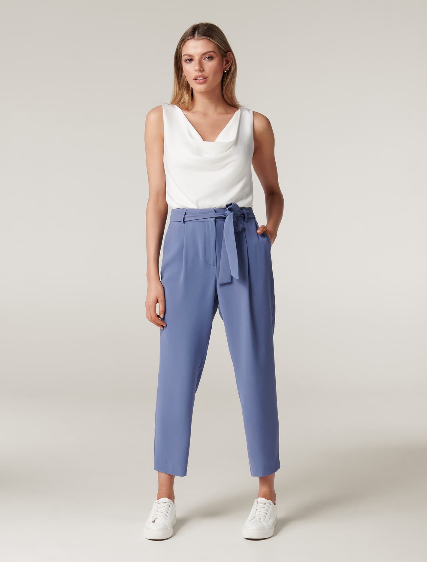 Penny Petite Tie-Waist Slim Pants Workwear Blue