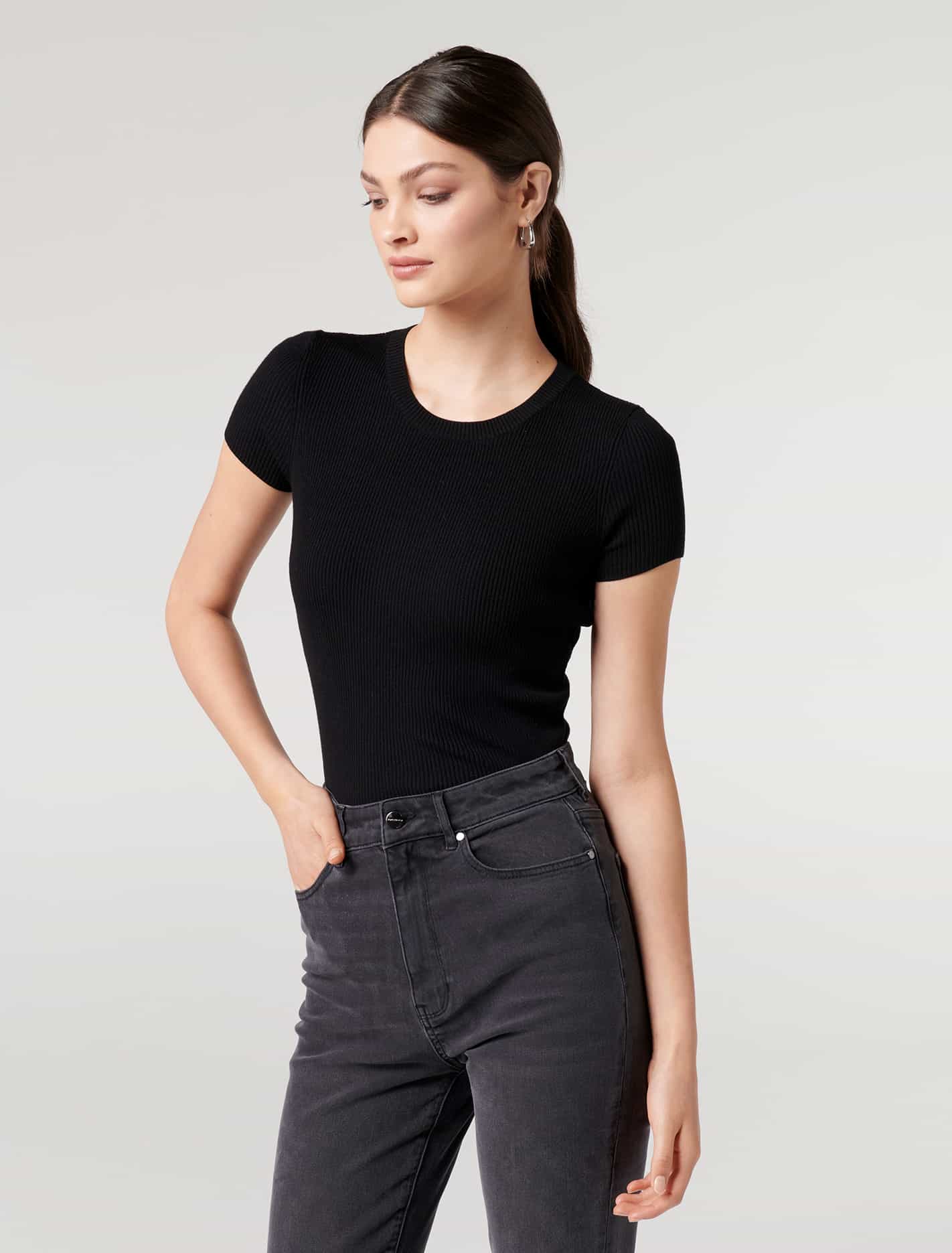 Ruby Crew-Neck Knit Tee Black