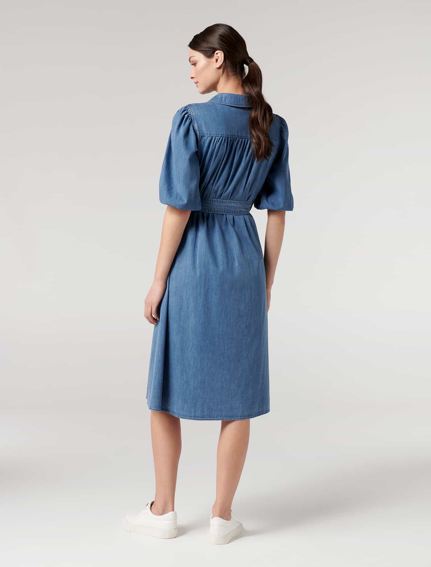 Perla Petite Puff Sleeve Shirt Dress Mid Wash