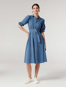 Perla Petite Puff Sleeve Shirt Dress Mid Wash