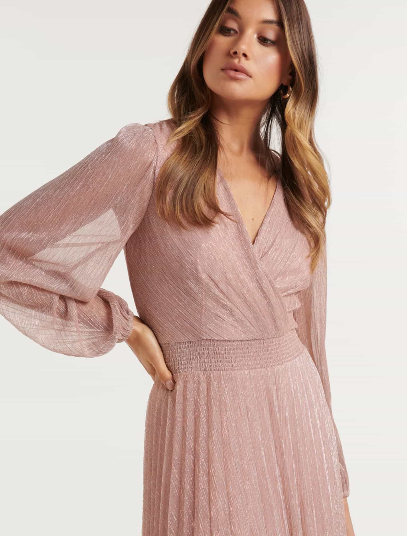 Taylor Pleated Plisse Midi Blush