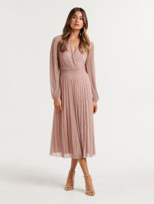 Taylor Pleated Plisse Midi Blush