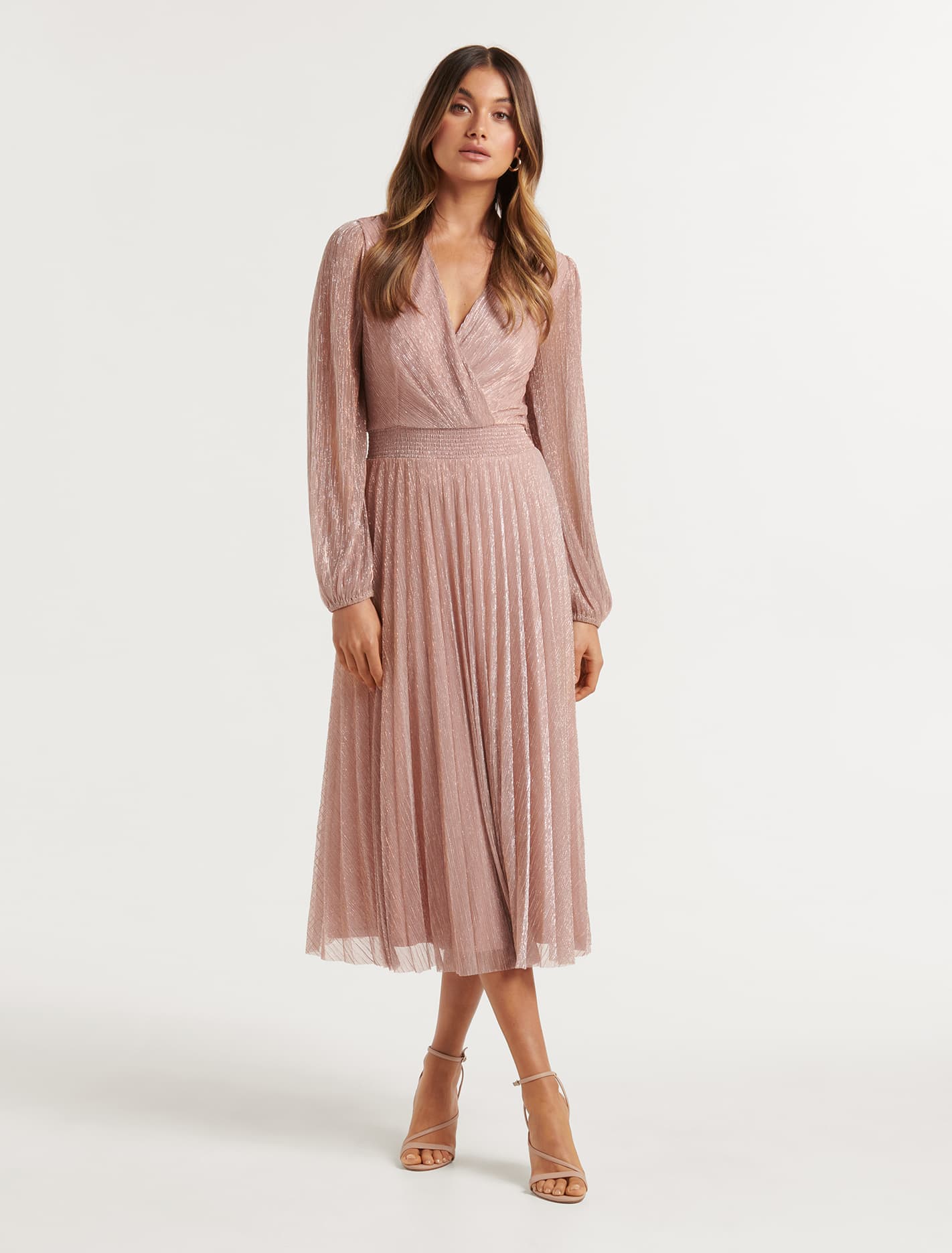 Taylor Pleated Plisse Midi Blush