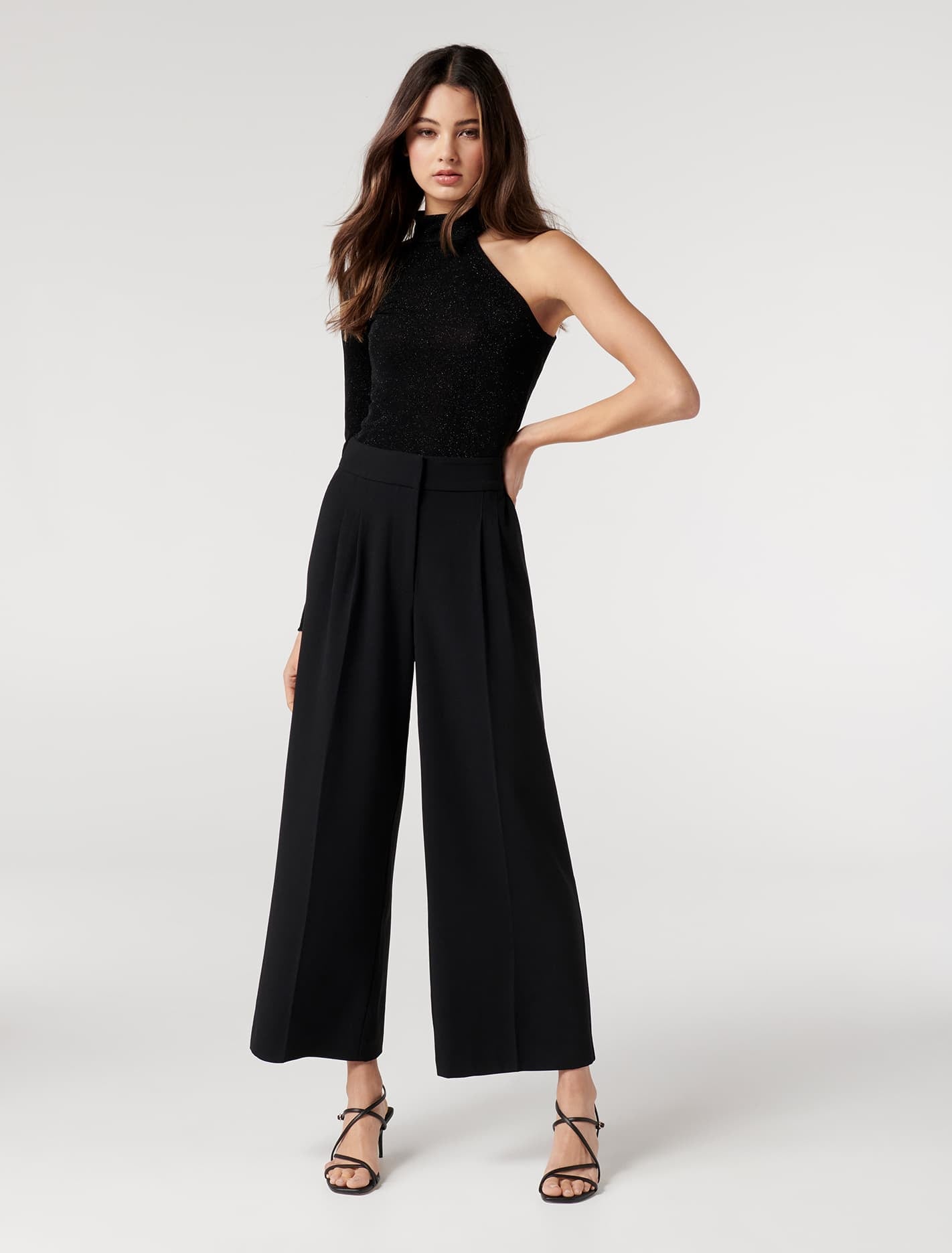 Remi Petite Tailored Wide-Leg Pants Black