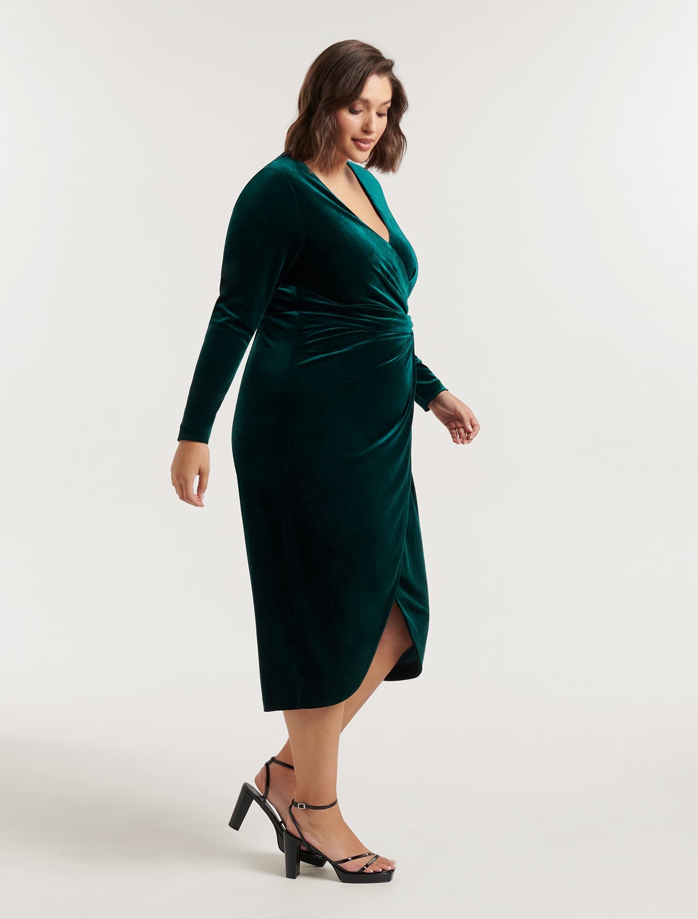 Antionette Curve Wrap Midi Dress Dark Green