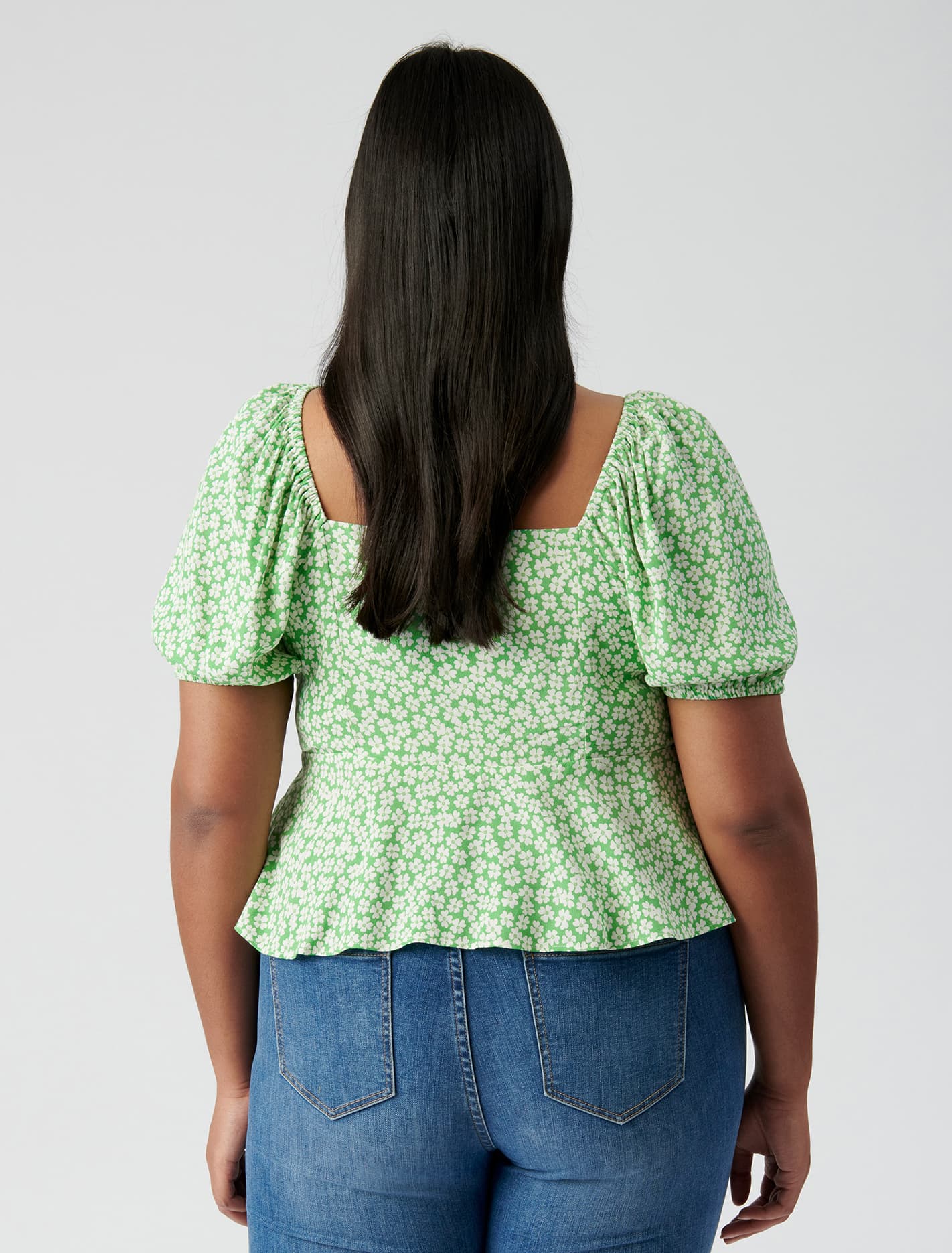 Lana Curve Ruched Front Top Lime Retro Ditsy