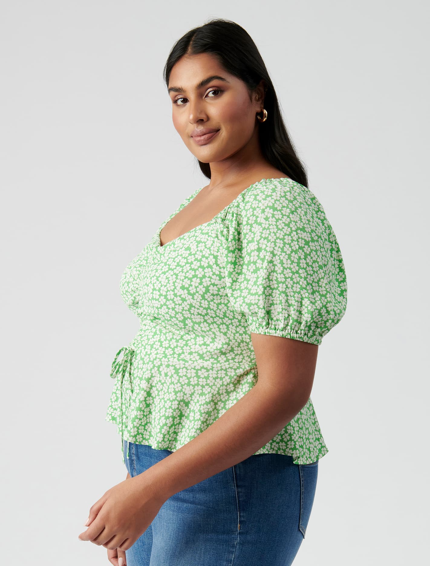 Lana Curve Ruched Front Top Lime Retro Ditsy