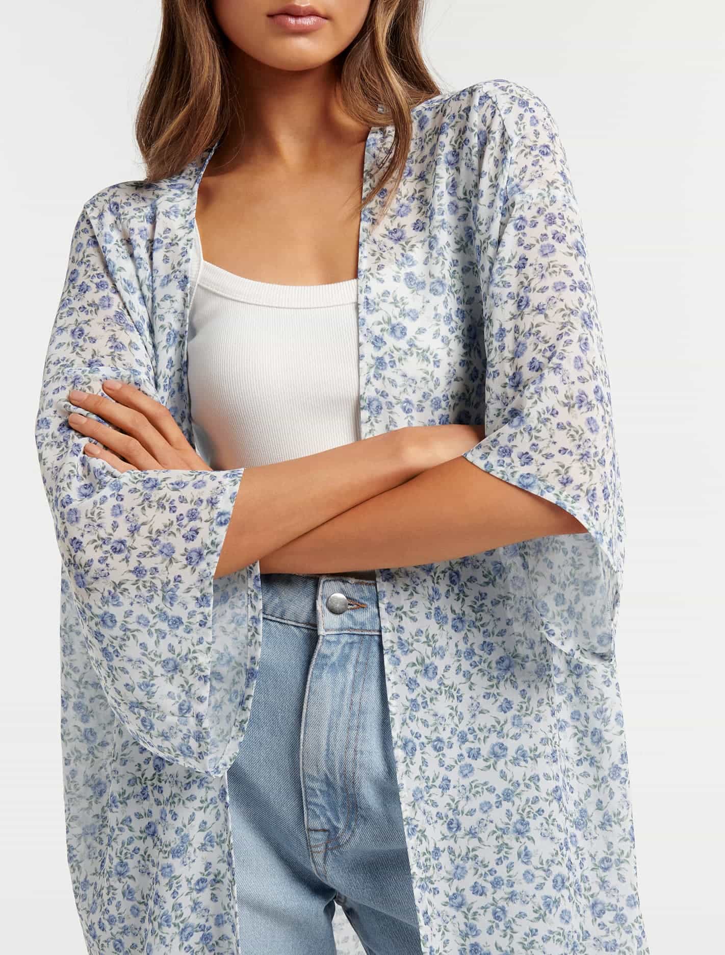 Ella Floral Print Long Kimono Montebello Ditsy