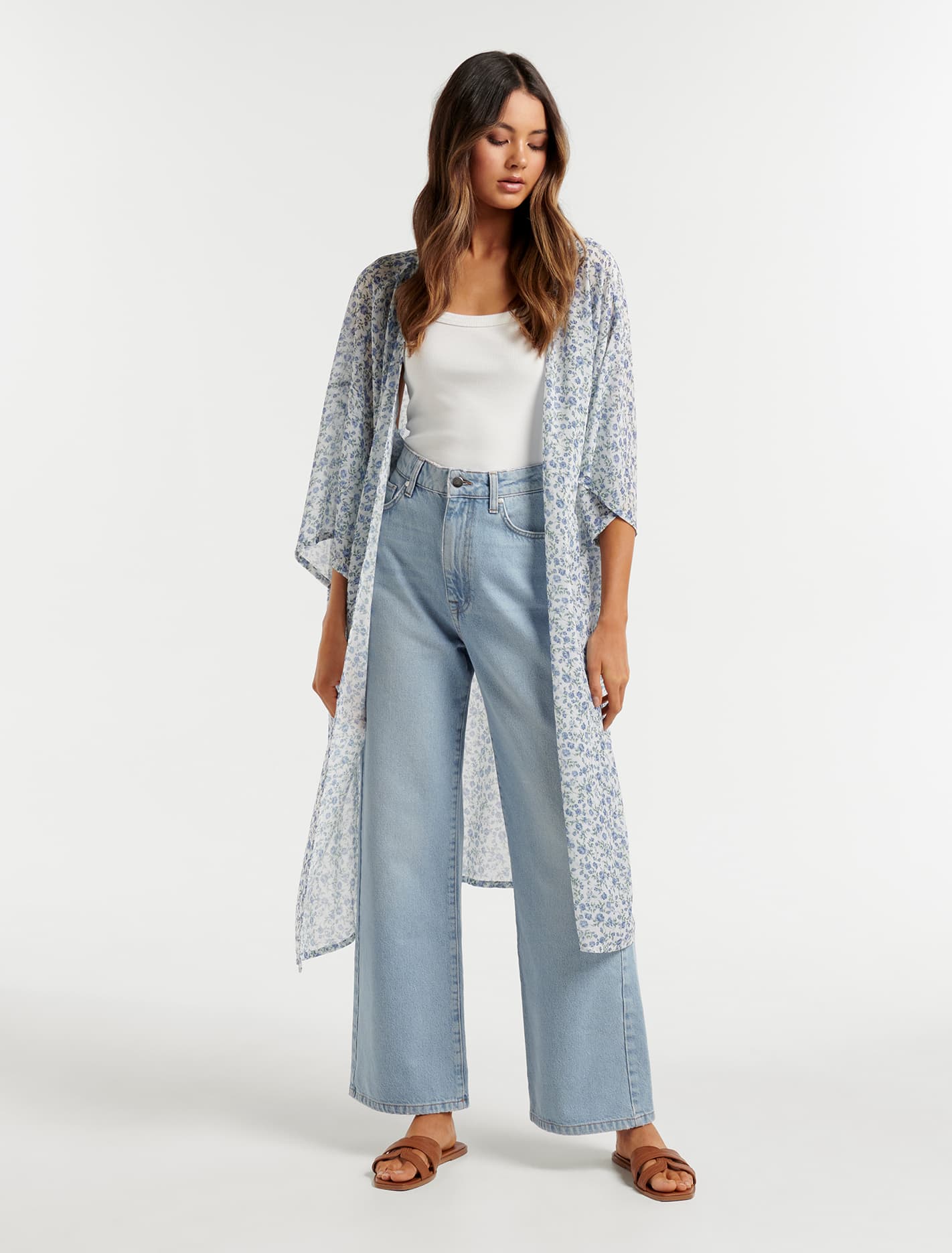 Ella Floral Print Long Kimono Montebello Ditsy