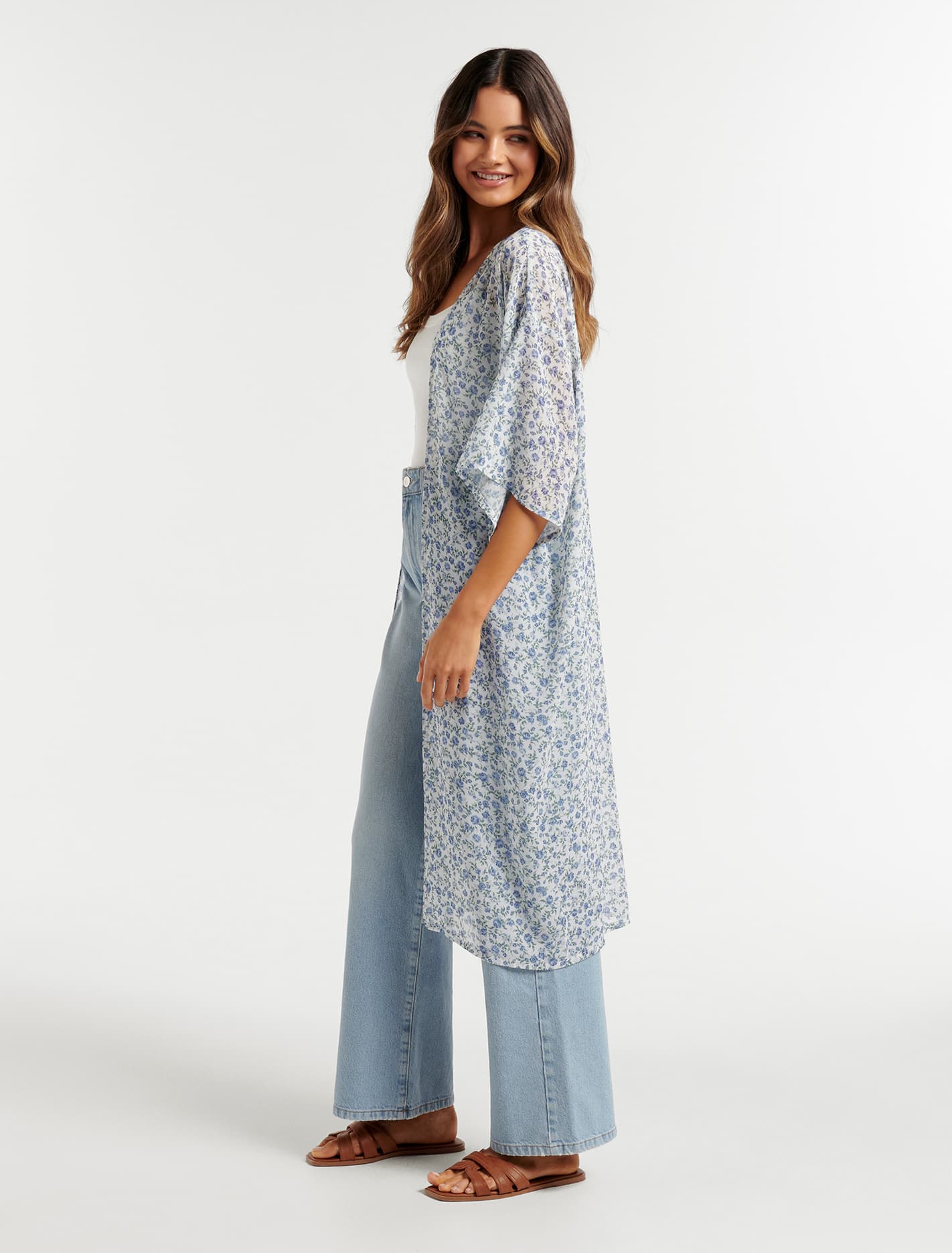 Ella Floral Print Long Kimono Montebello Ditsy