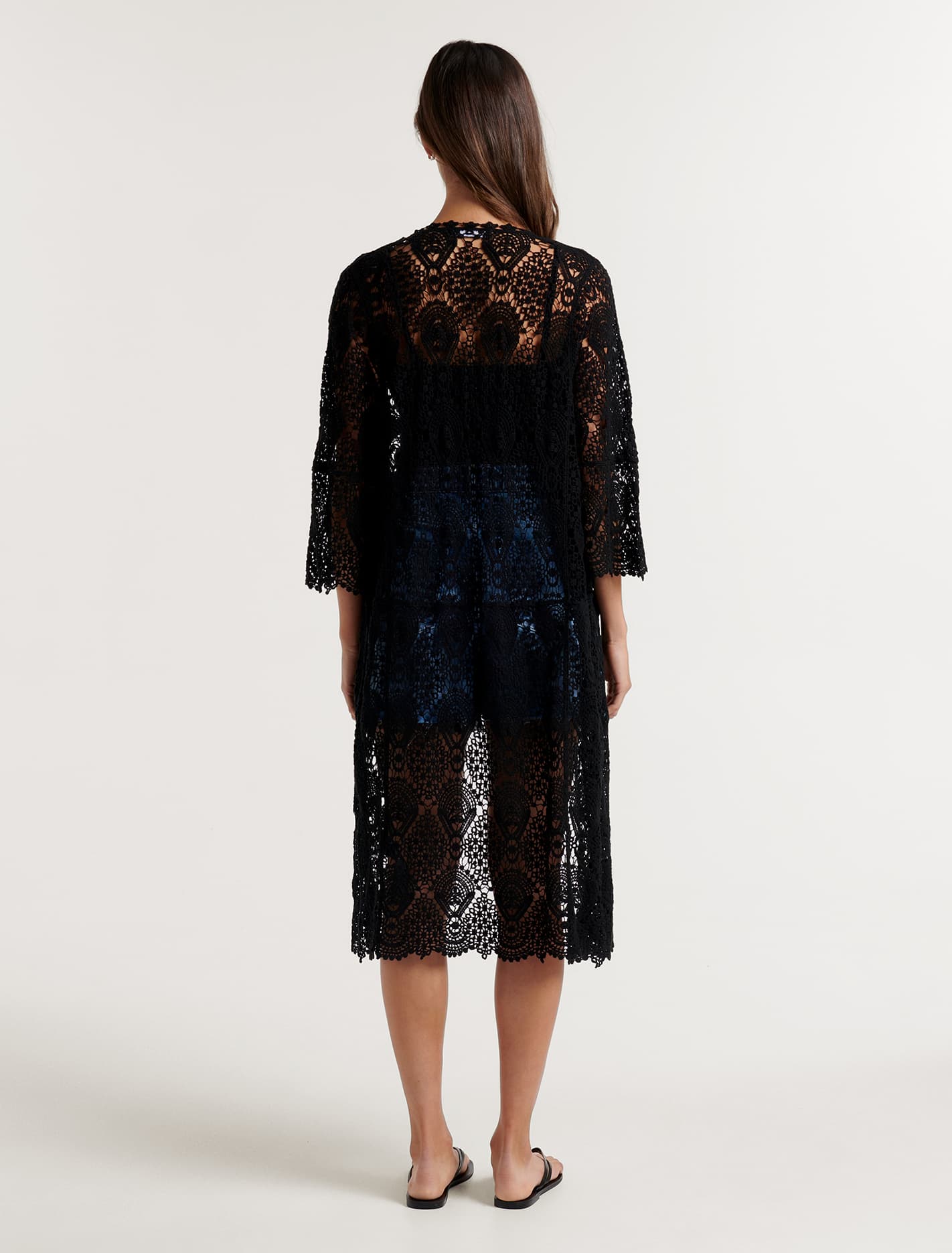 Delilah Crochet Long Kimono Black