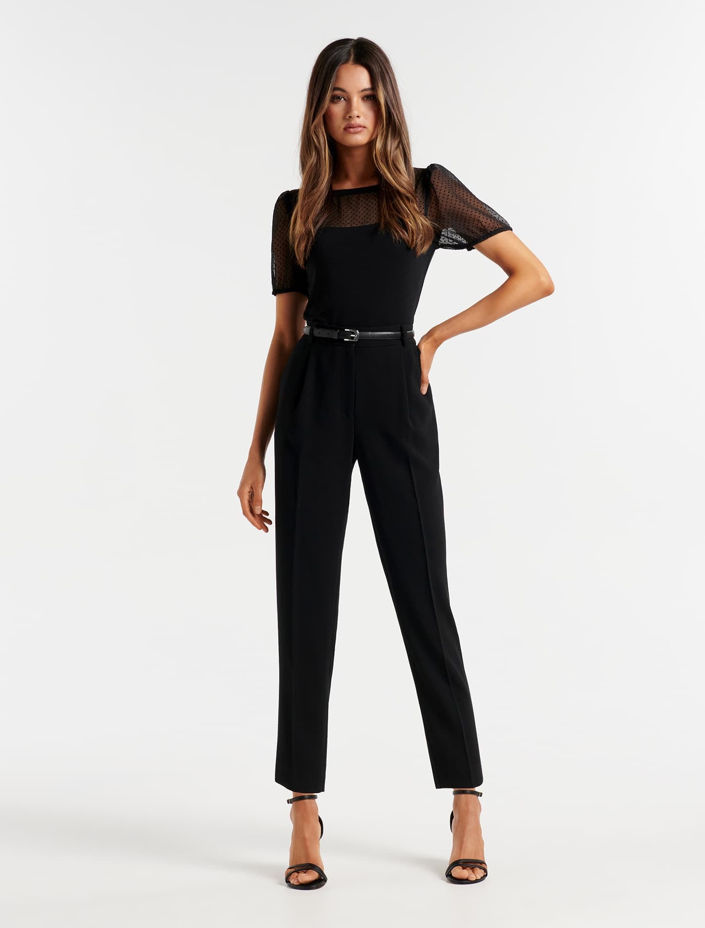 Carmen Petite Belted Tapered Pants Black
