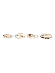 Jacquie Snake & Chain 8Pack Rings Gold/Crystal