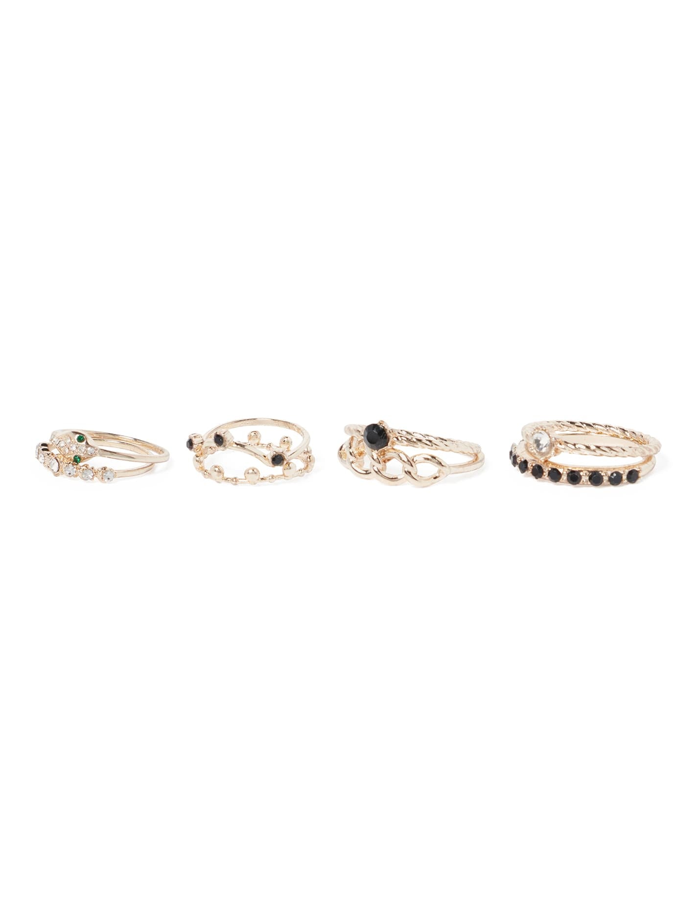 Jacquie Snake & Chain 8Pack Rings Gold/Crystal