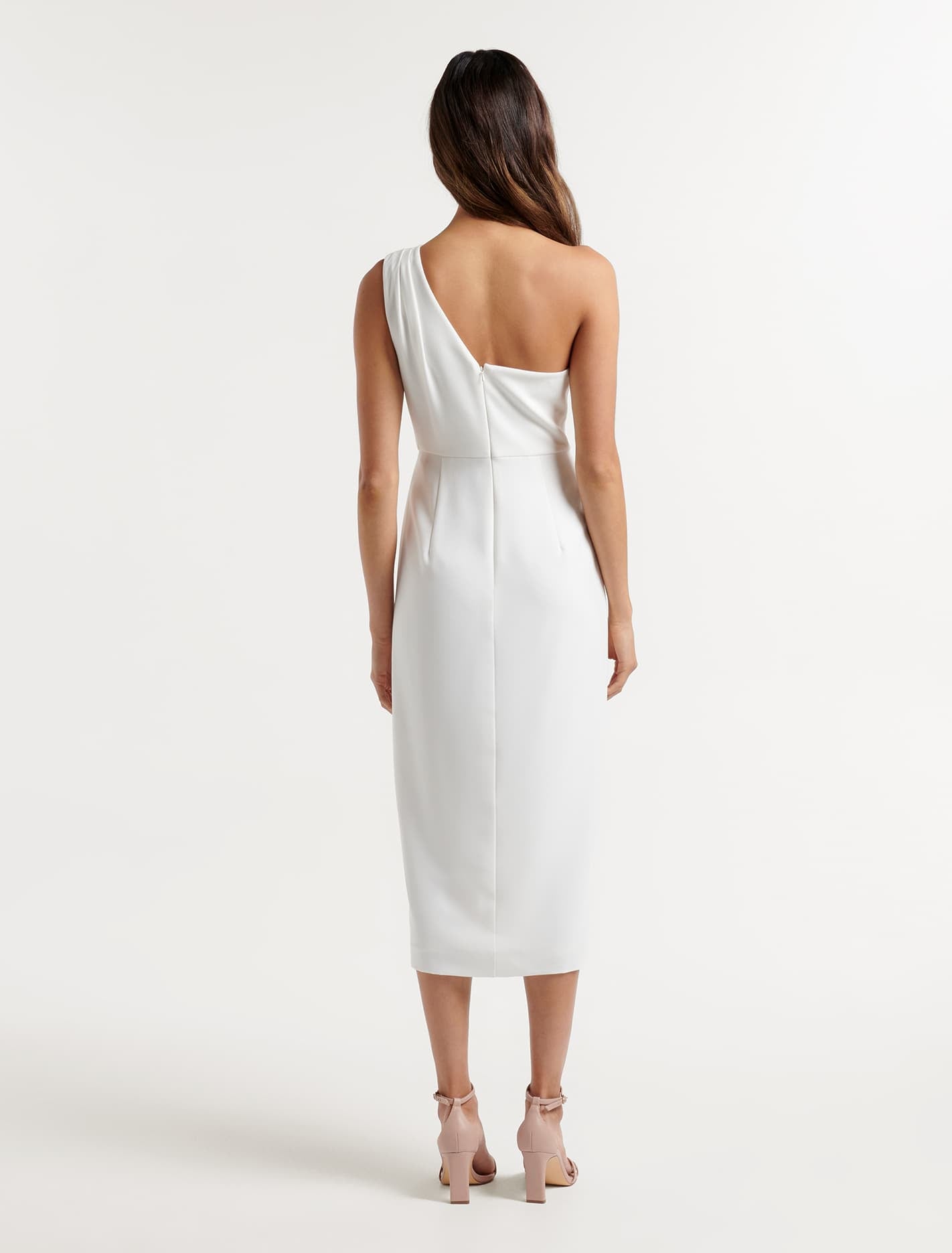 Tia One Shoulder Ruffle Midi Dress Porcelain