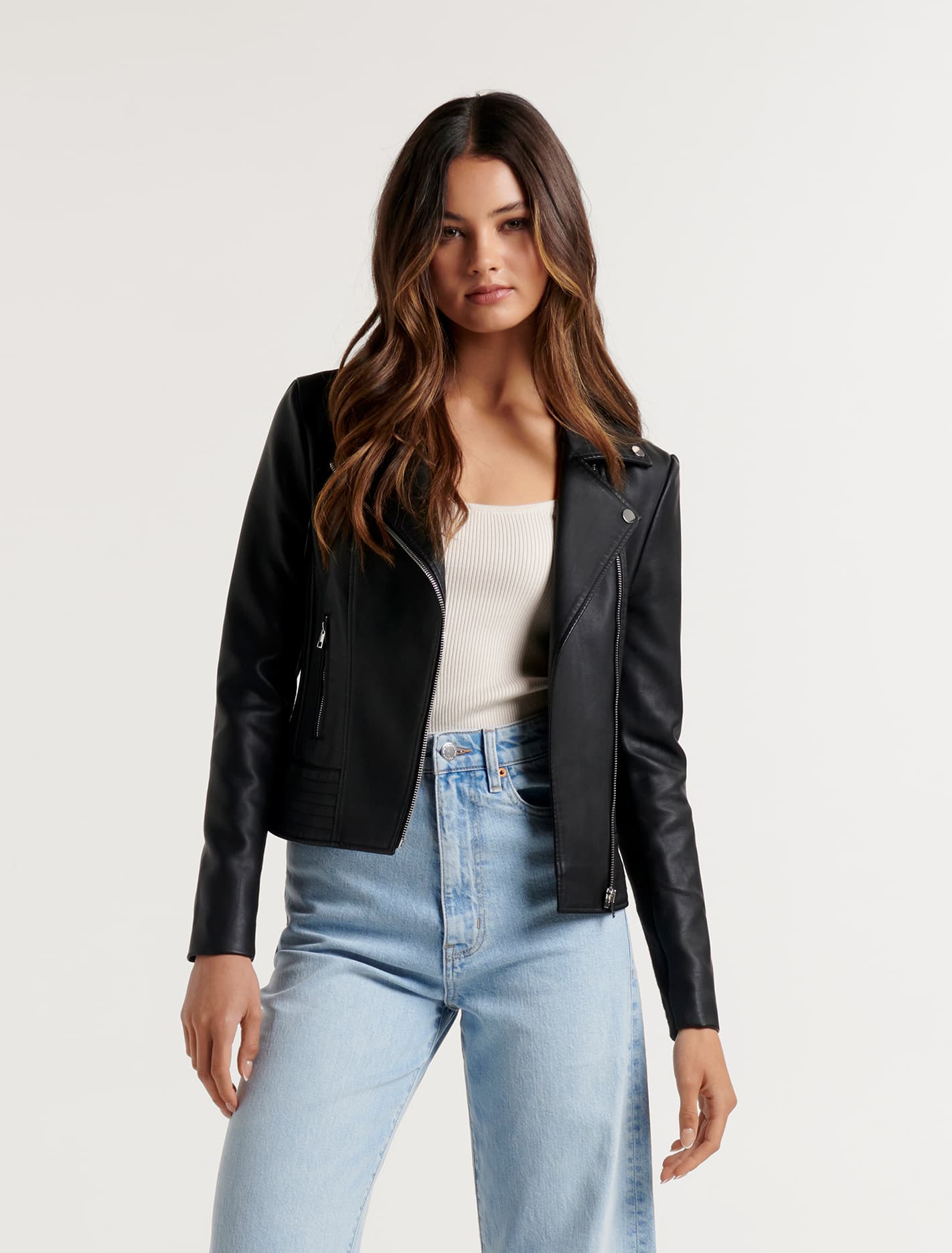 Skye Vegan Leather Biker Jacket Black