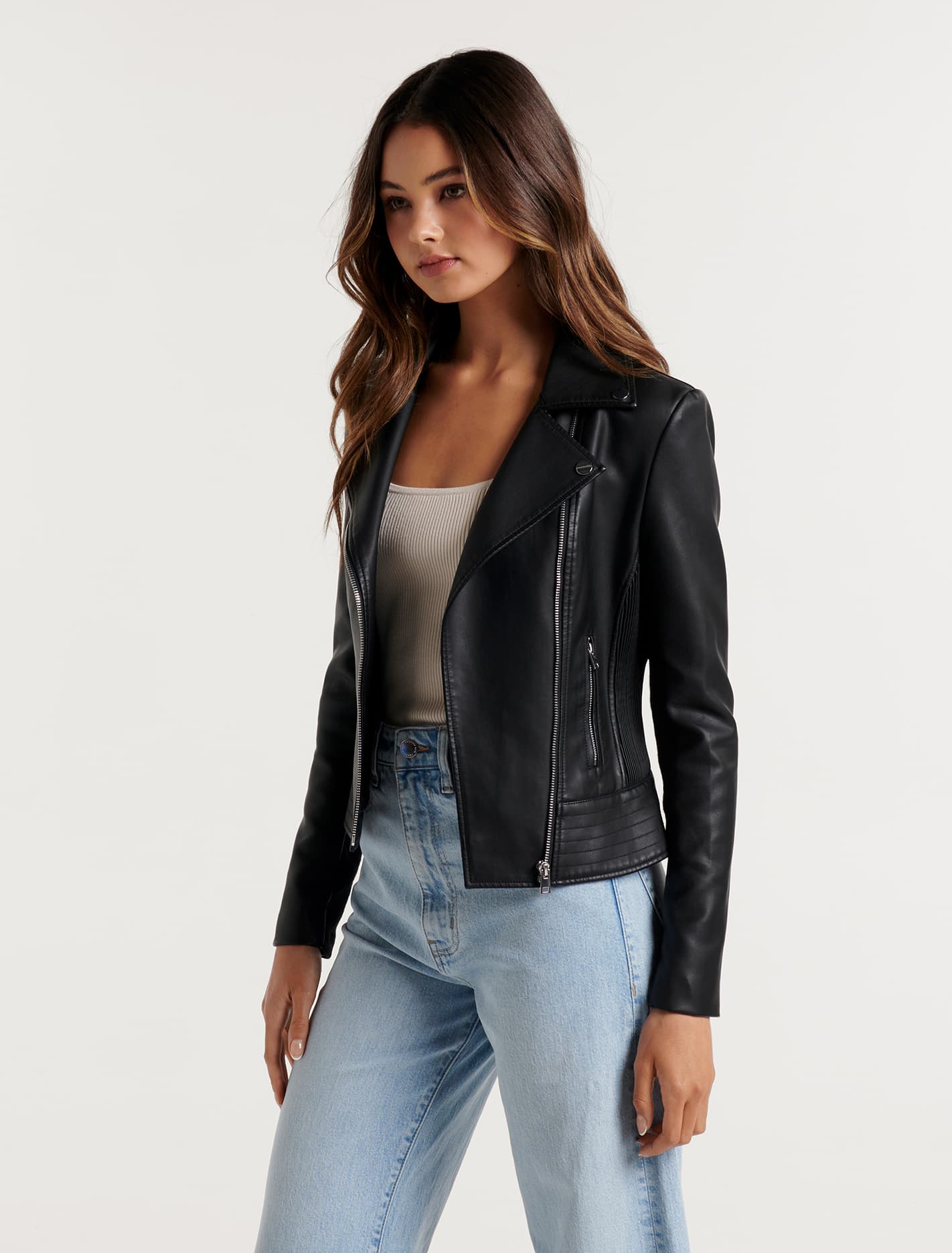 Skye Vegan Leather Biker Jacket Black