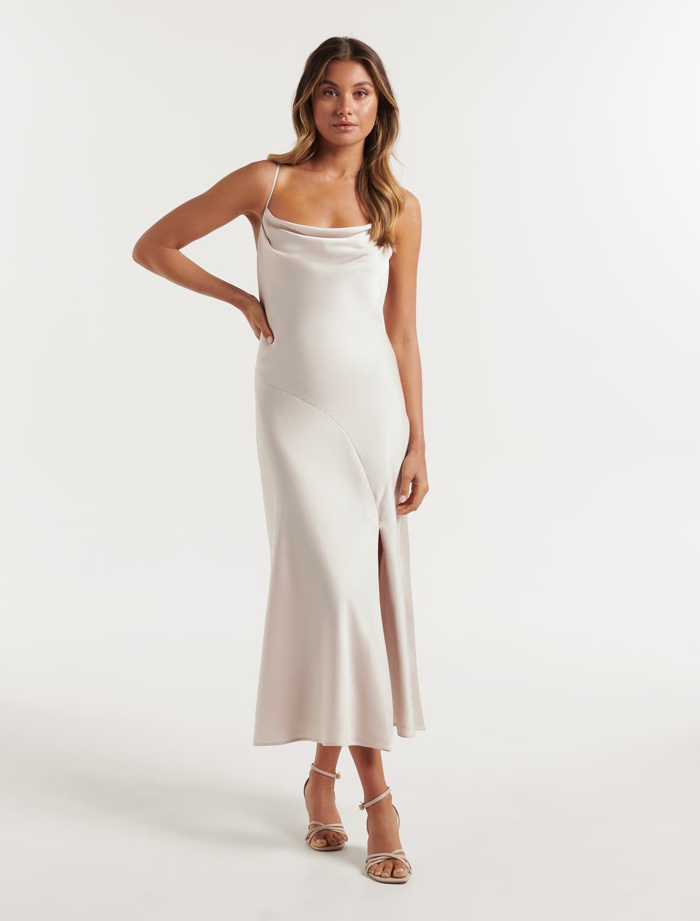 Opal Petite Bias Cowl Satin Midi Champagne