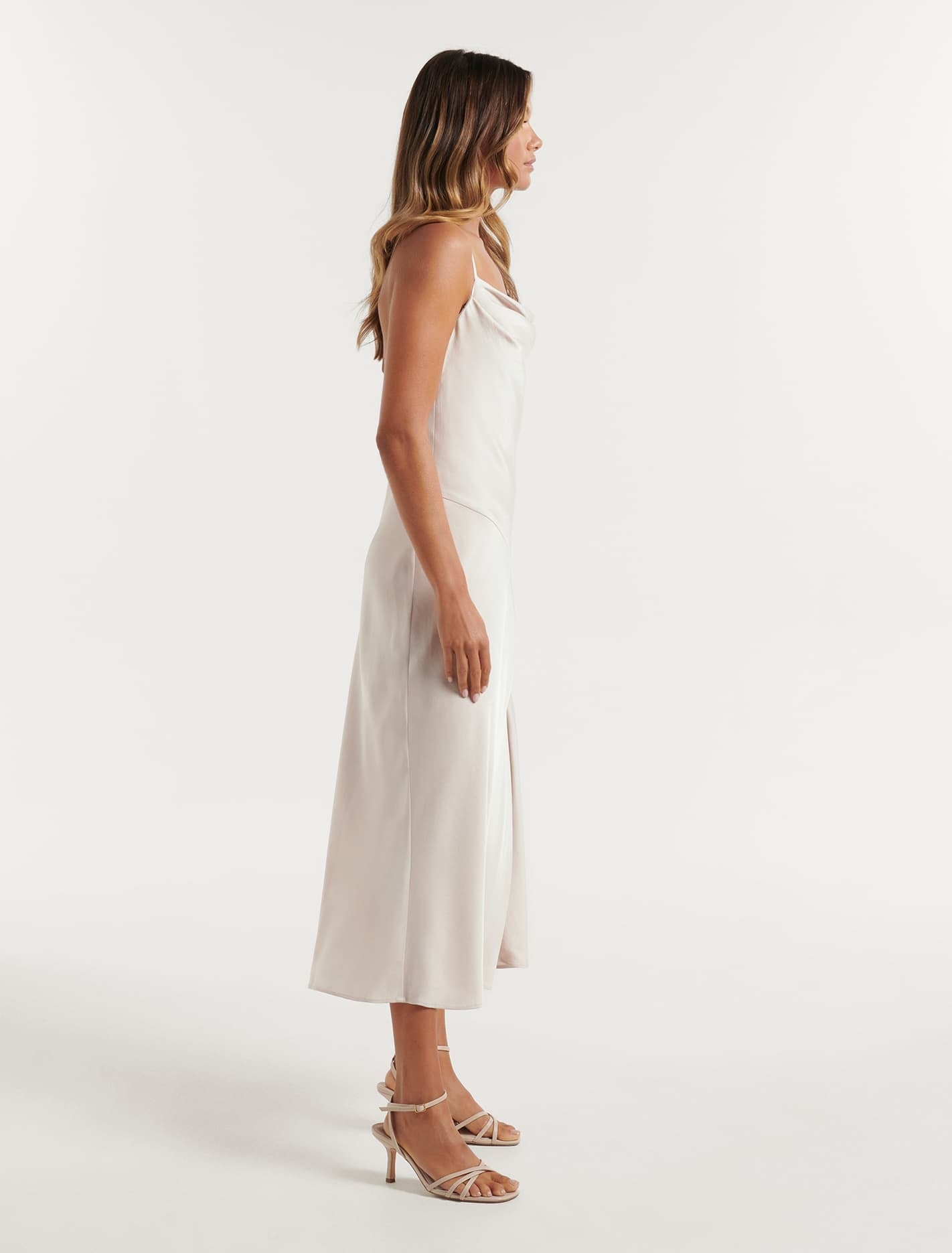 Opal Petite Bias Cowl Satin Midi Champagne