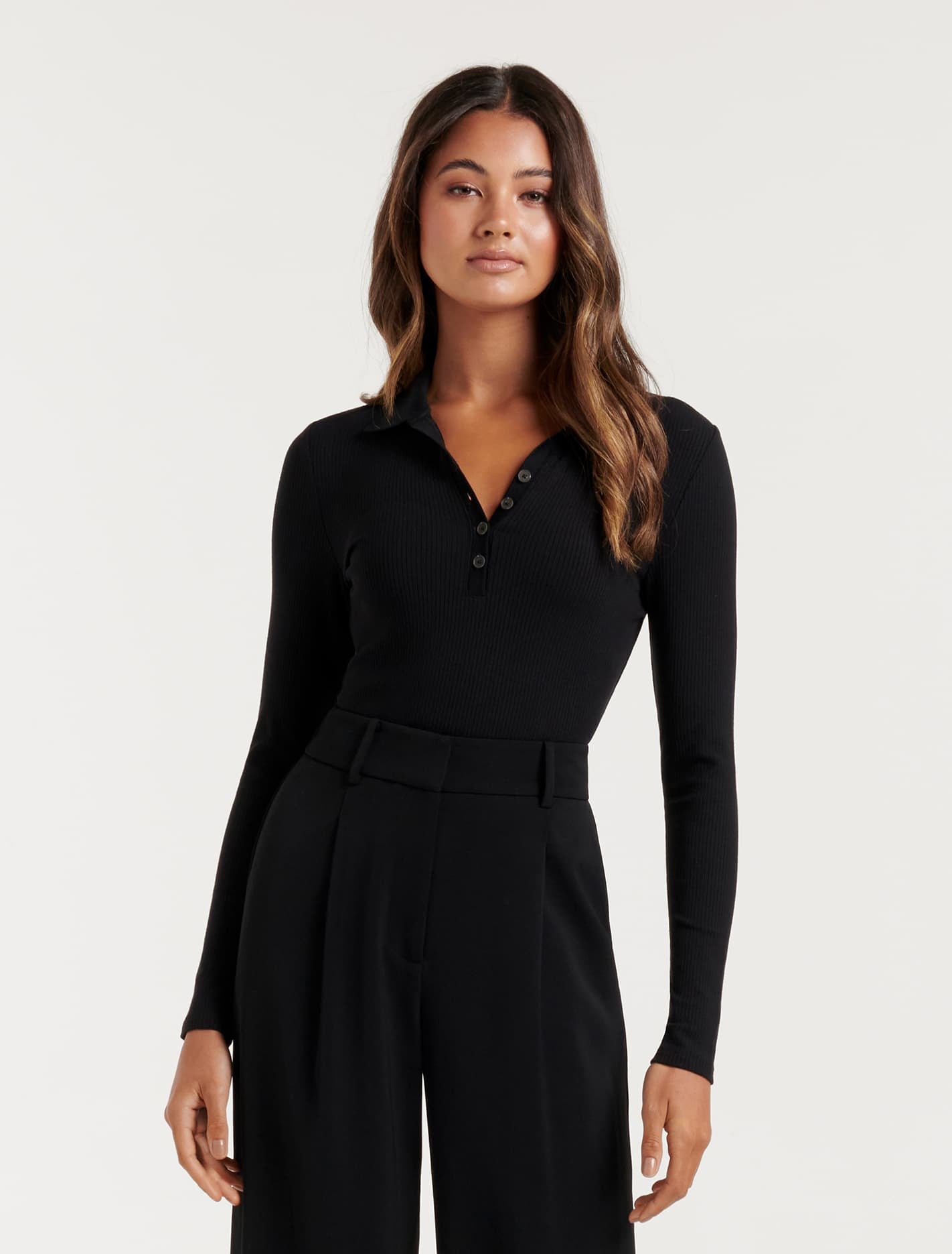Julia Long Sleeve Polo Black