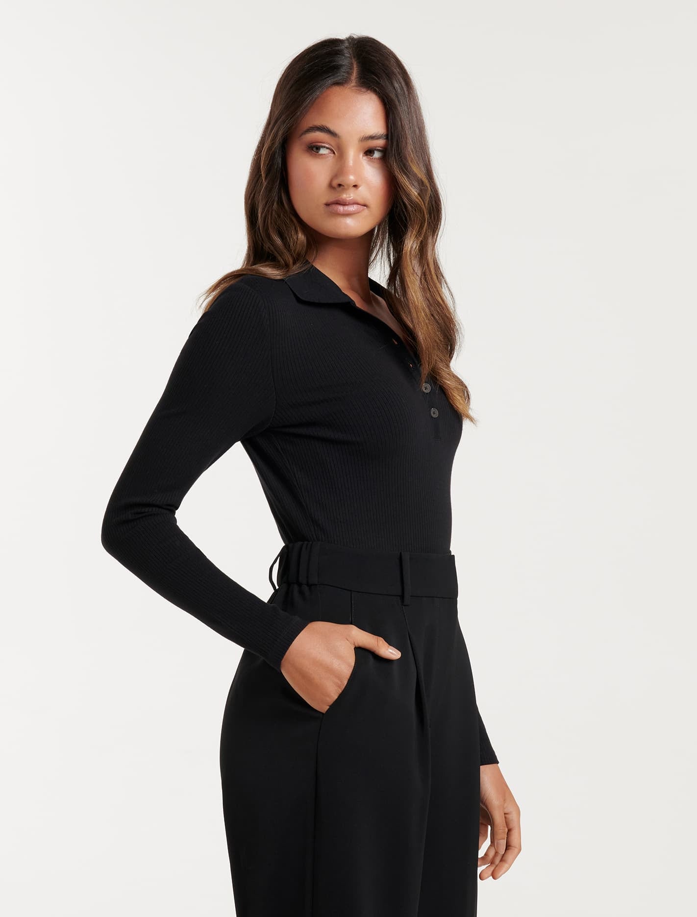 Julia Long Sleeve Polo Black