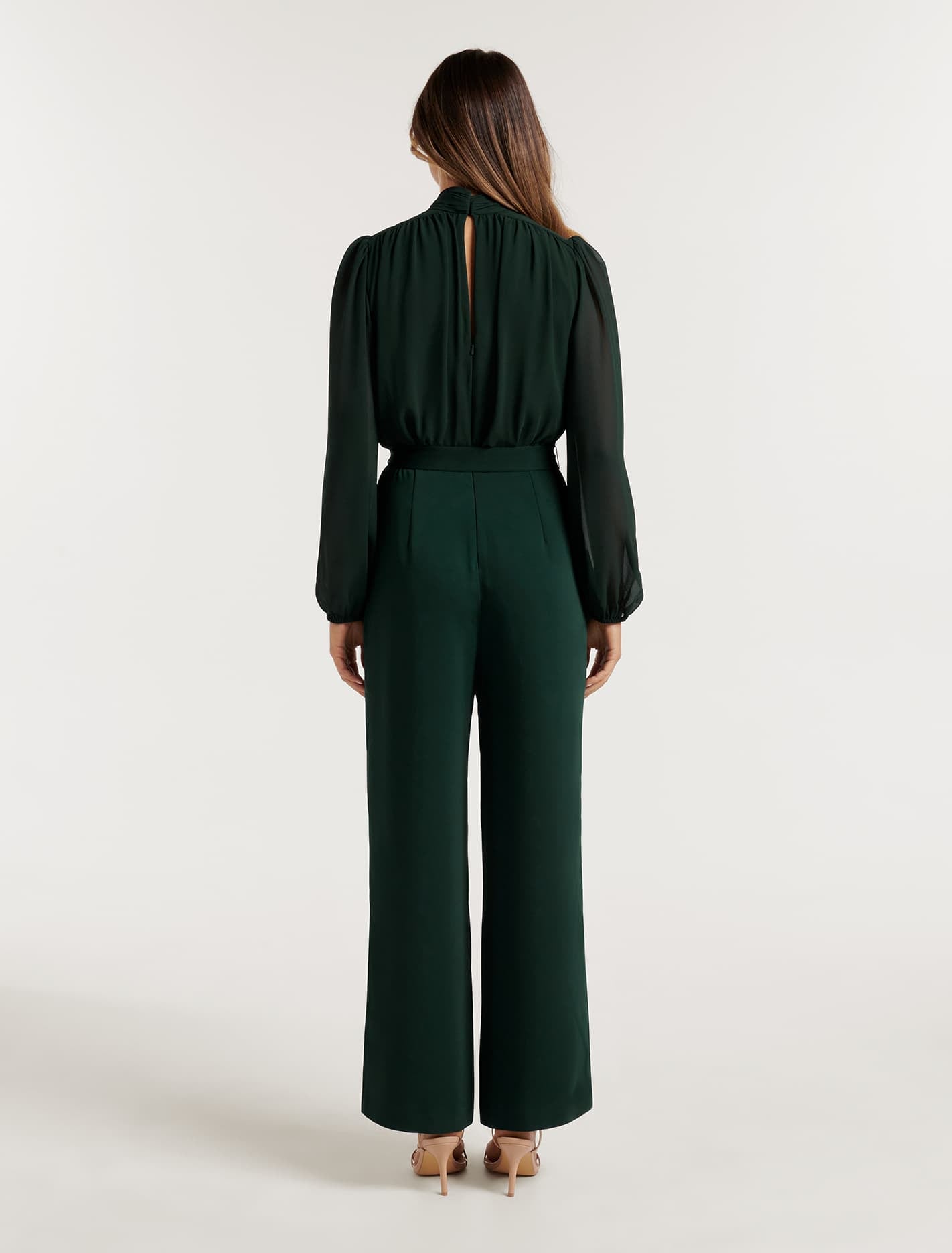 Lana Button Up Blouse Jumpsuit Dark Green