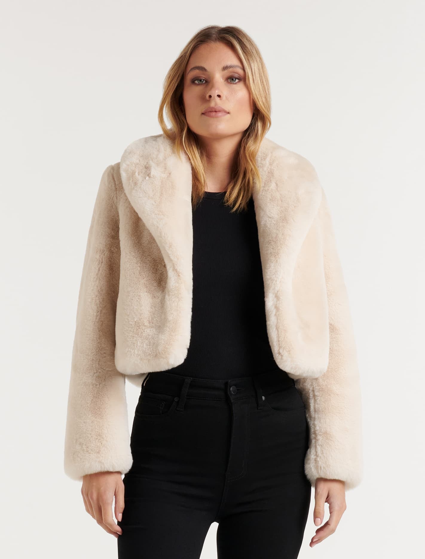 Amera Crop Faux Fur Coat Blush